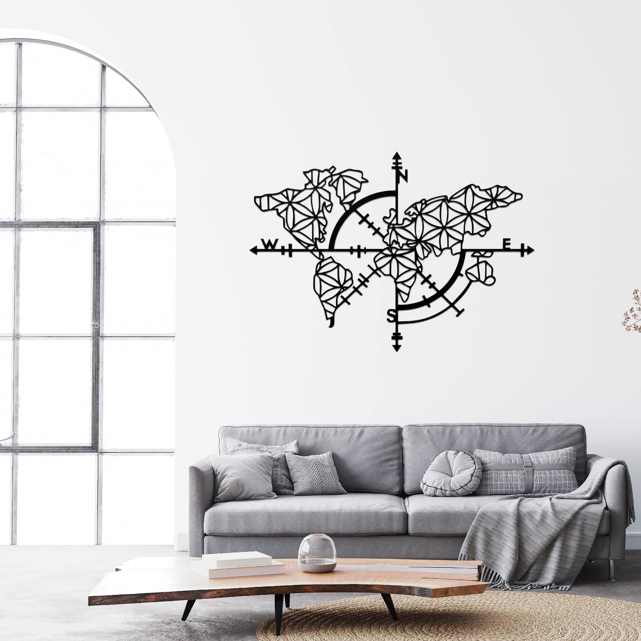 World Map Compass - Metal Wall Art