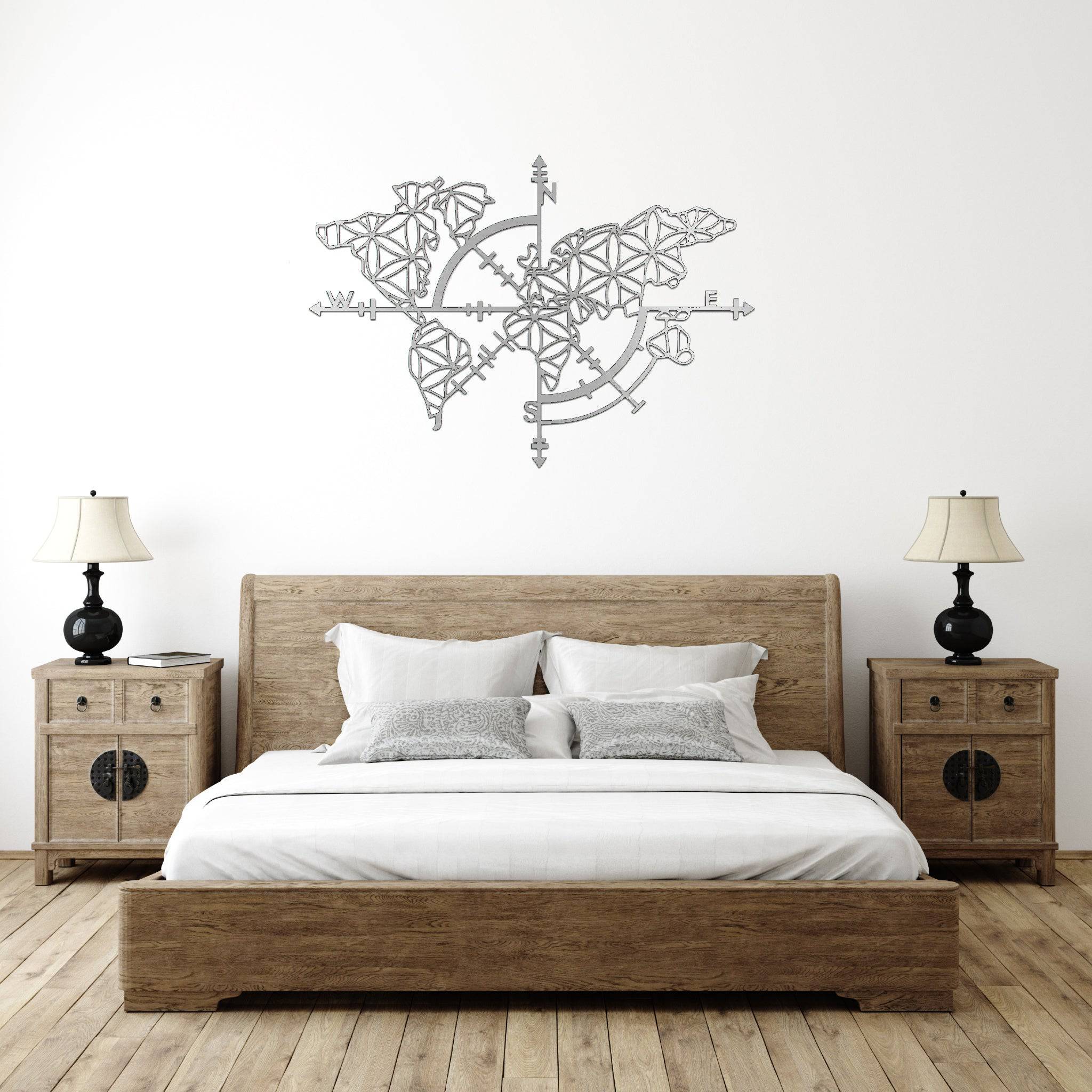 World Map Compass - Metal Wall Art