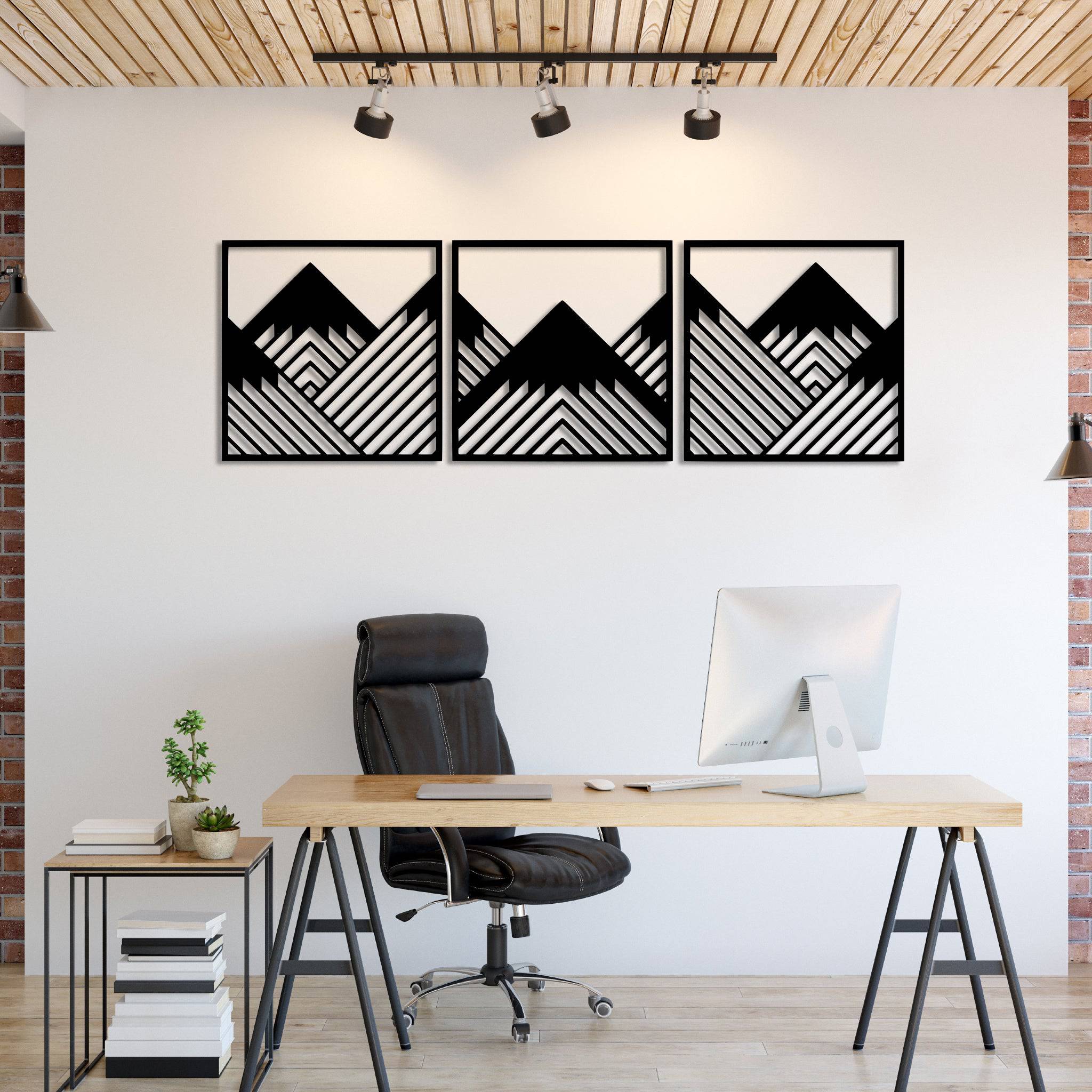 Geometric Mountains (3 Piece) - Metal Wall Art