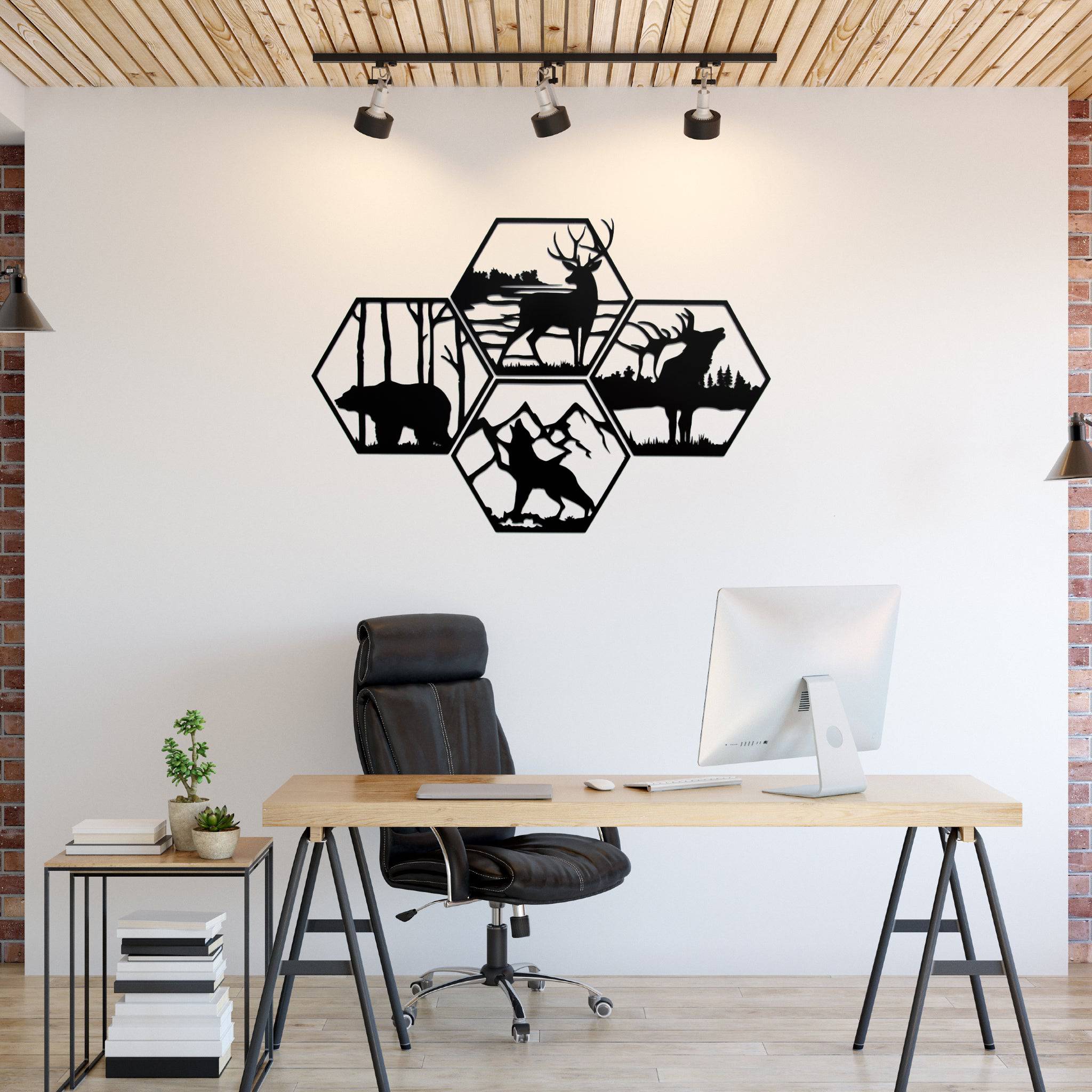 Four Wildlife Hexagon's - Metal Wall Art