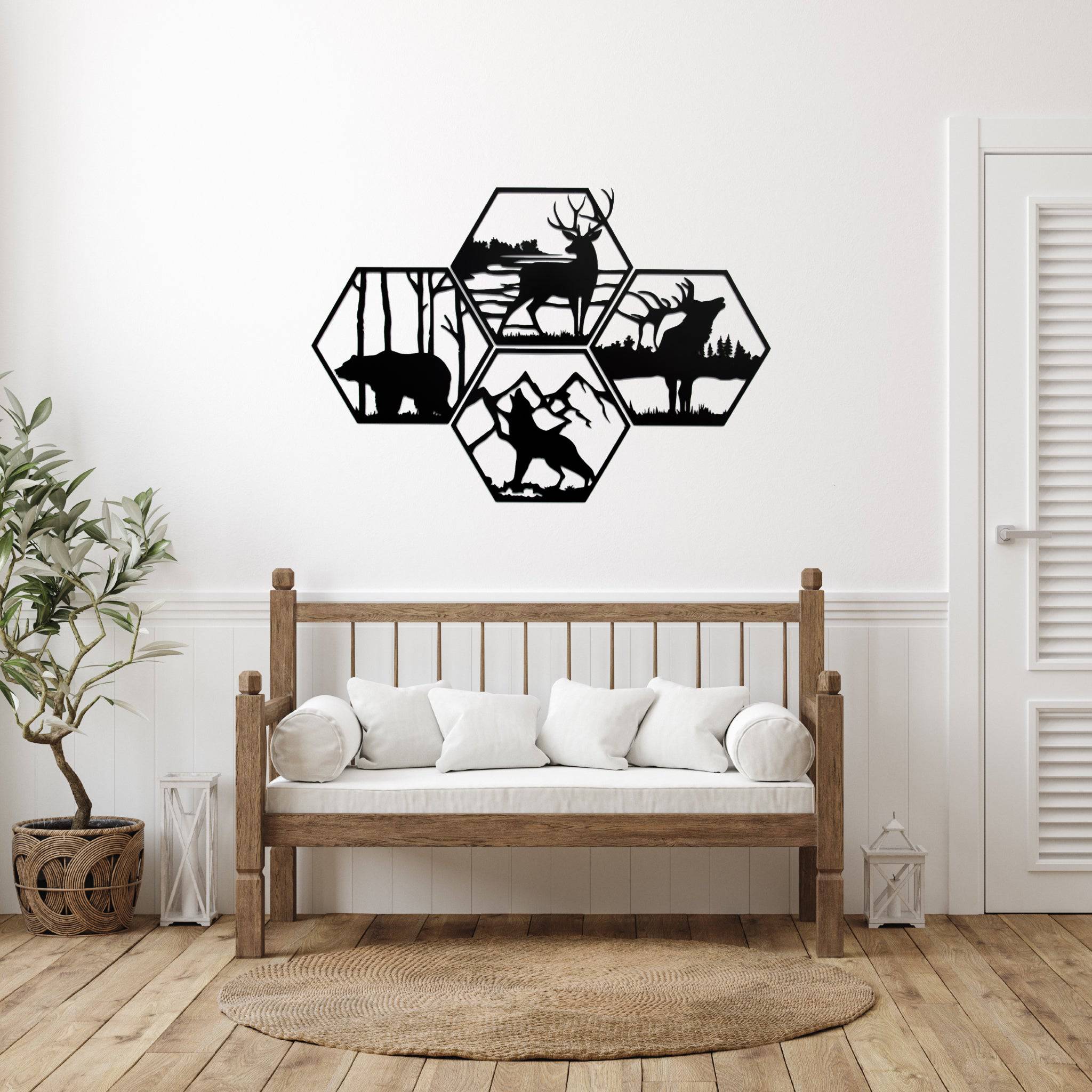 Four Wildlife Hexagon's - Metal Wall Art