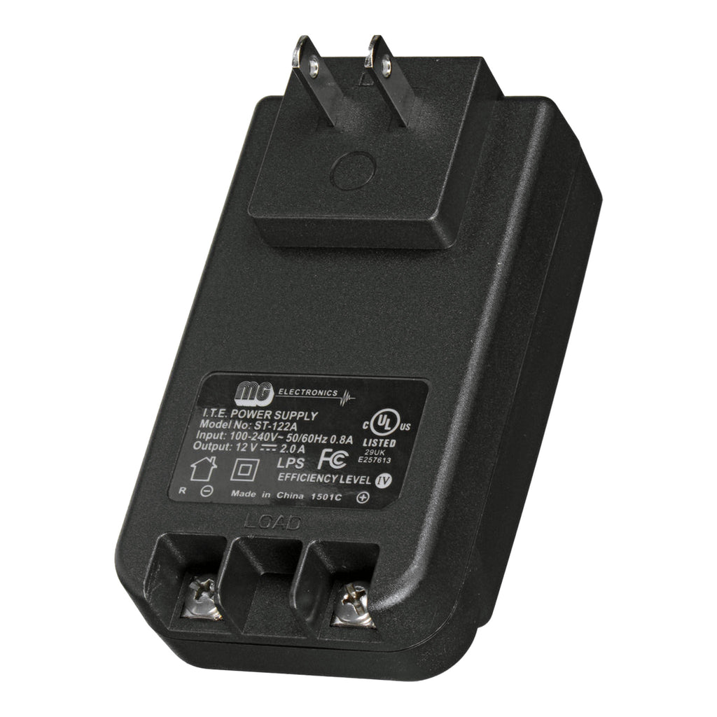 MG Electronics ST-122A 12VDC 2A Wall Power Supply with Screw Terminals - Black
