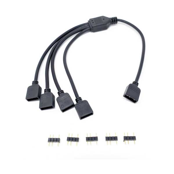 Micro Connectors 30cm Addressable RGB 1 to 4 Splitter Cable with 5 Male Pins (F04-04ARGB-30)