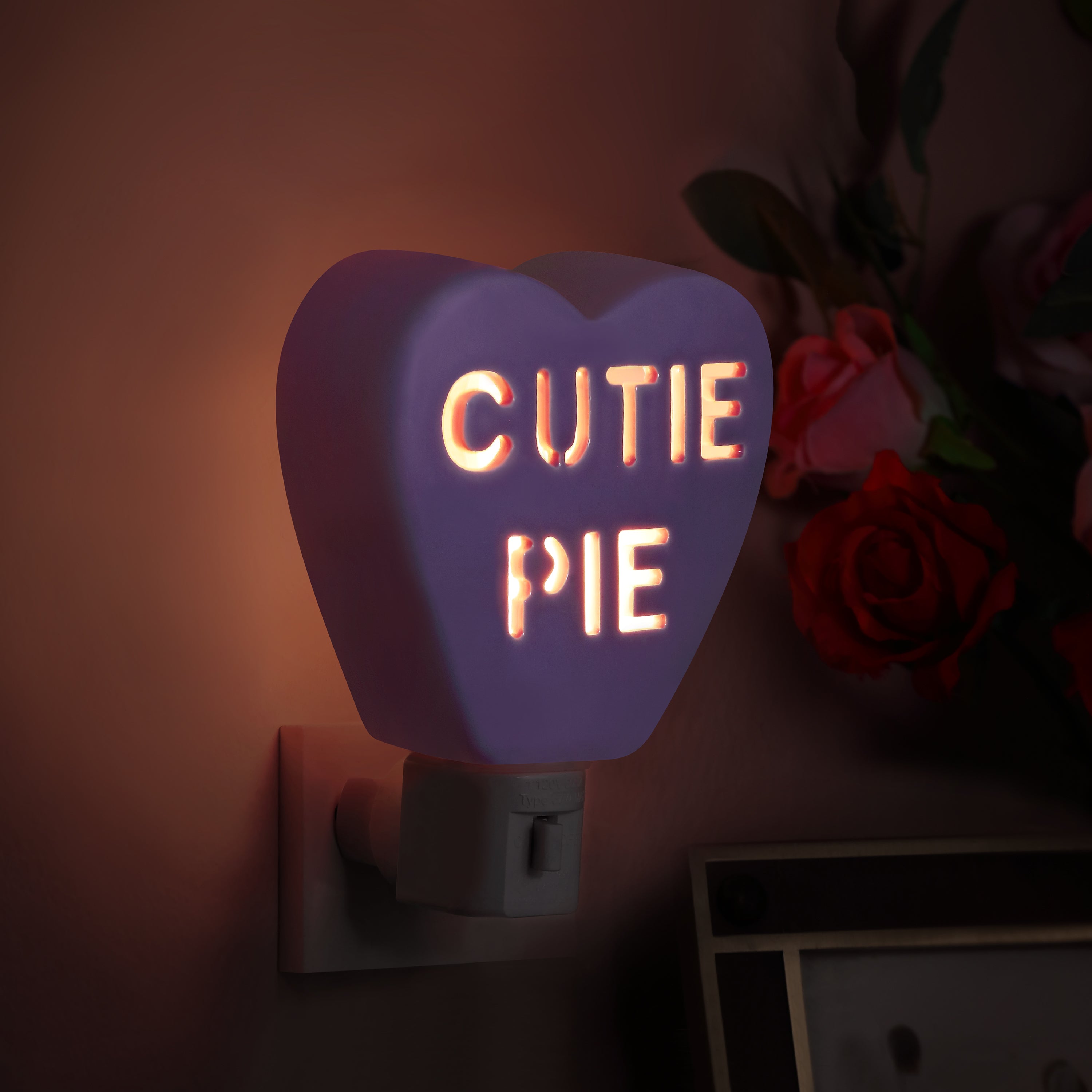 Miss Valentine Ceramic Candy Heart Cutie Pie Purple Nightlight