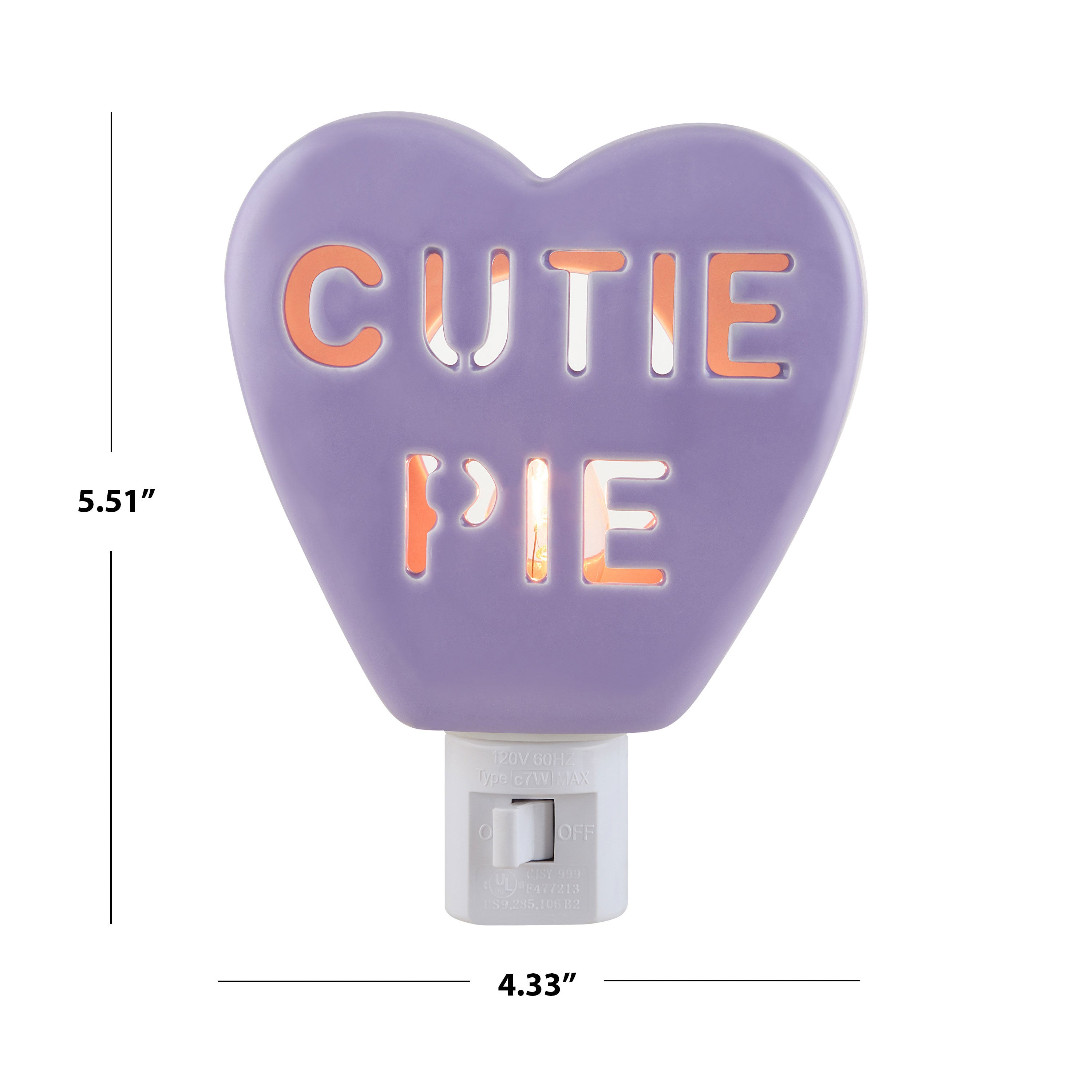 Miss Valentine Ceramic Candy Heart Cutie Pie Purple Nightlight