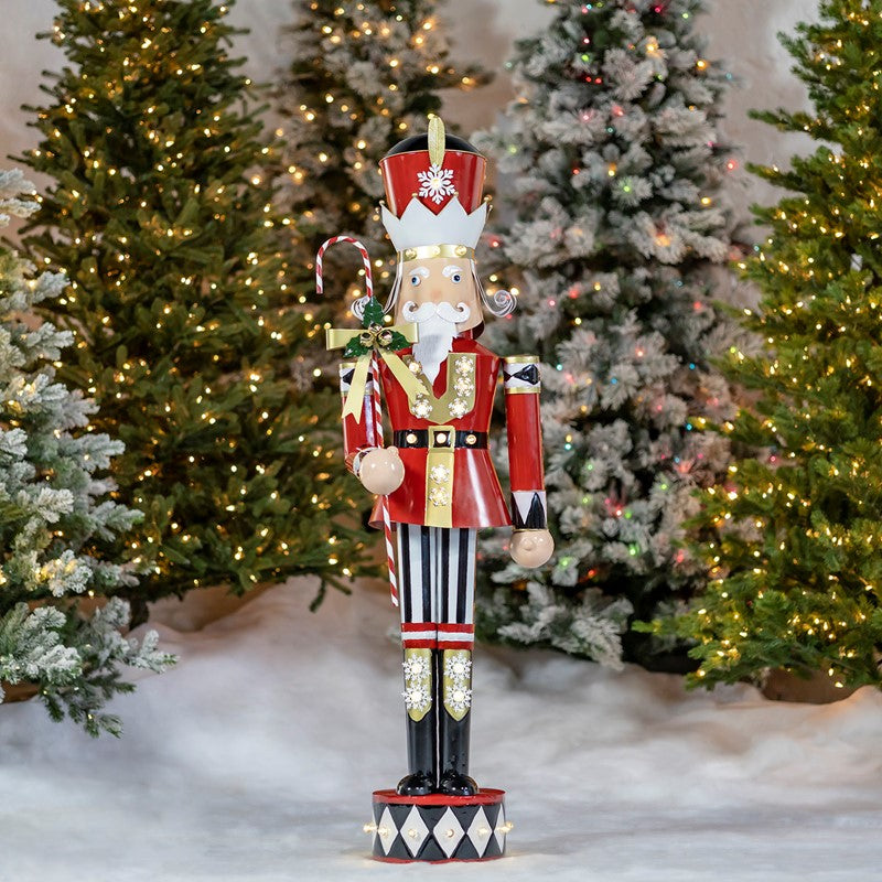 61" Iron Nutcracker with Candy Cane & LED lights