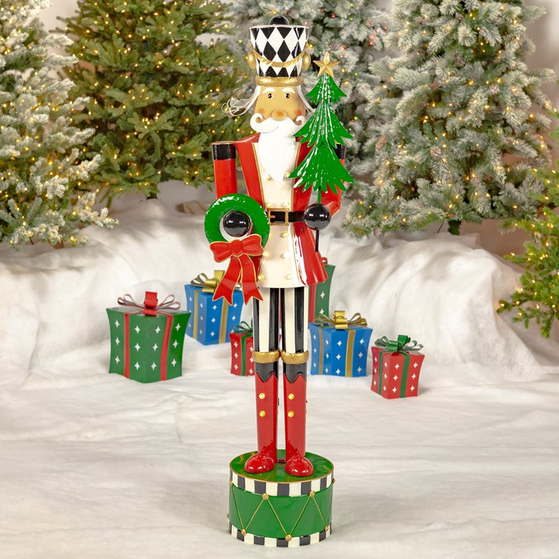 65" Iron Nutcracker with Christmas Tree, Wreath, & LED lights