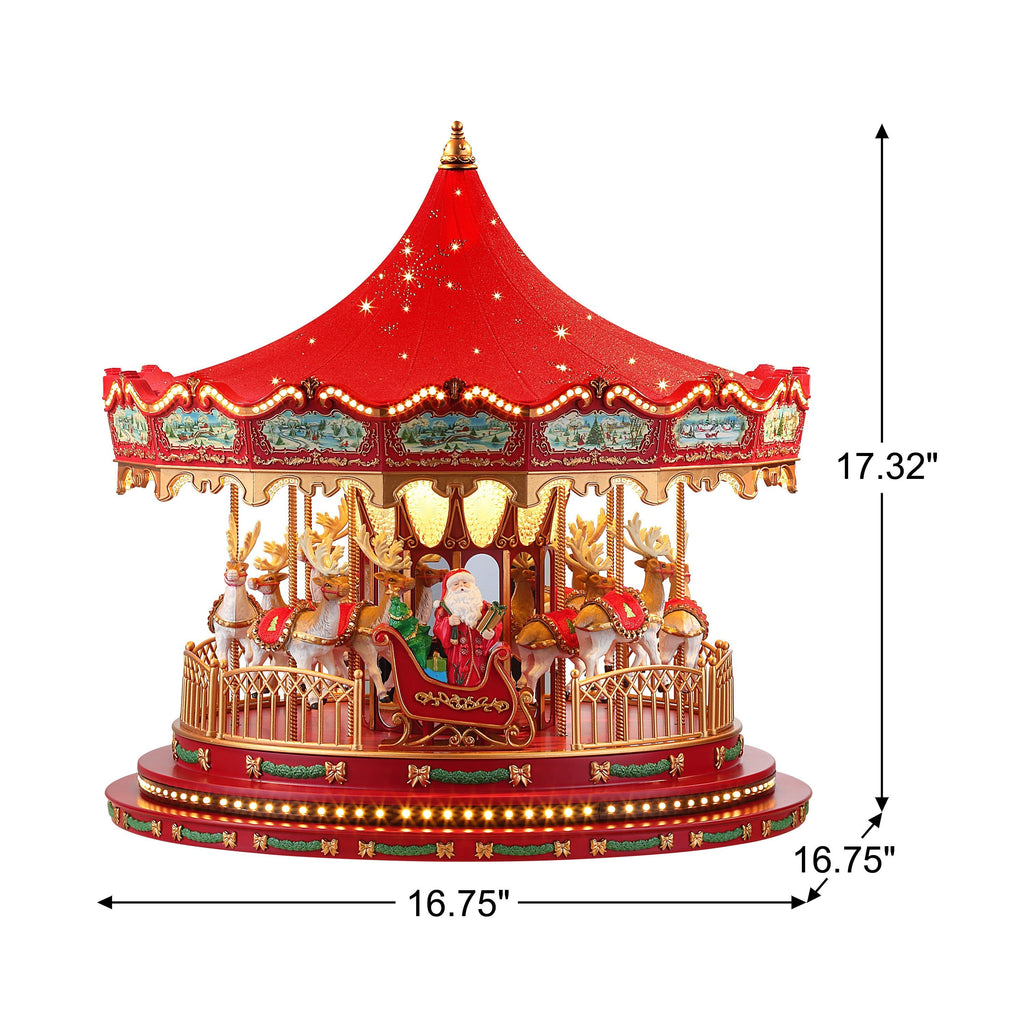 17 in. Animated Deluxe Snowflake Crystal Carousel - Red