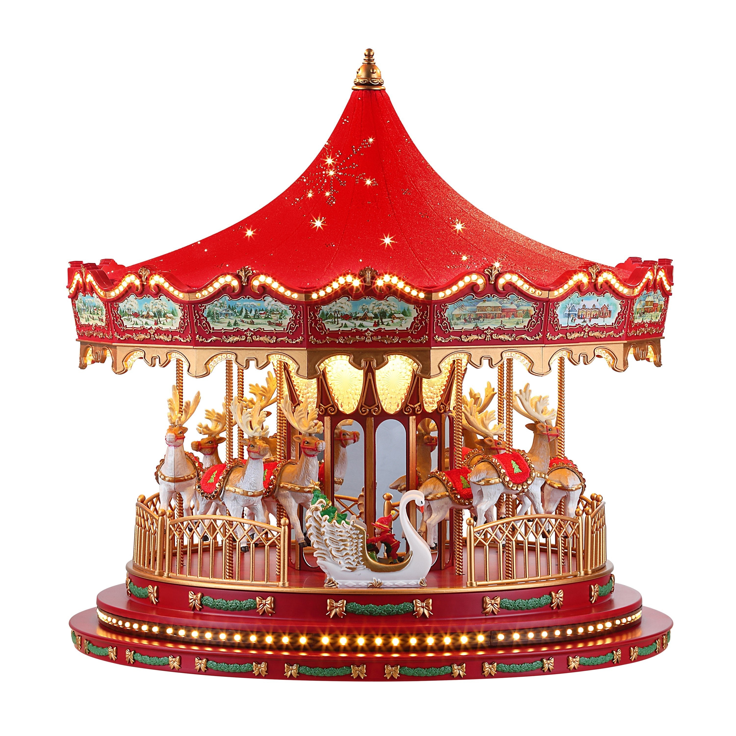 17 in. Animated Deluxe Snowflake Crystal Carousel - Red