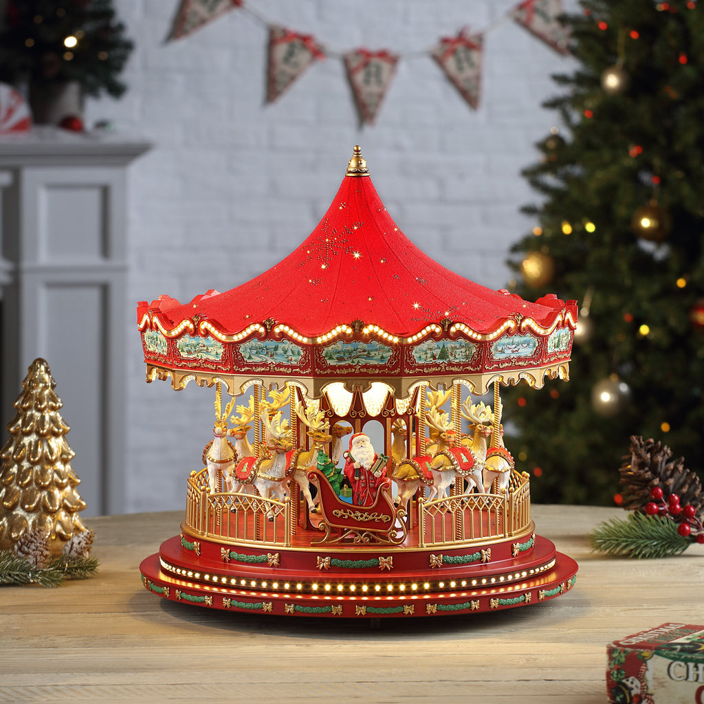 17 in. Animated Deluxe Snowflake Crystal Carousel - Red