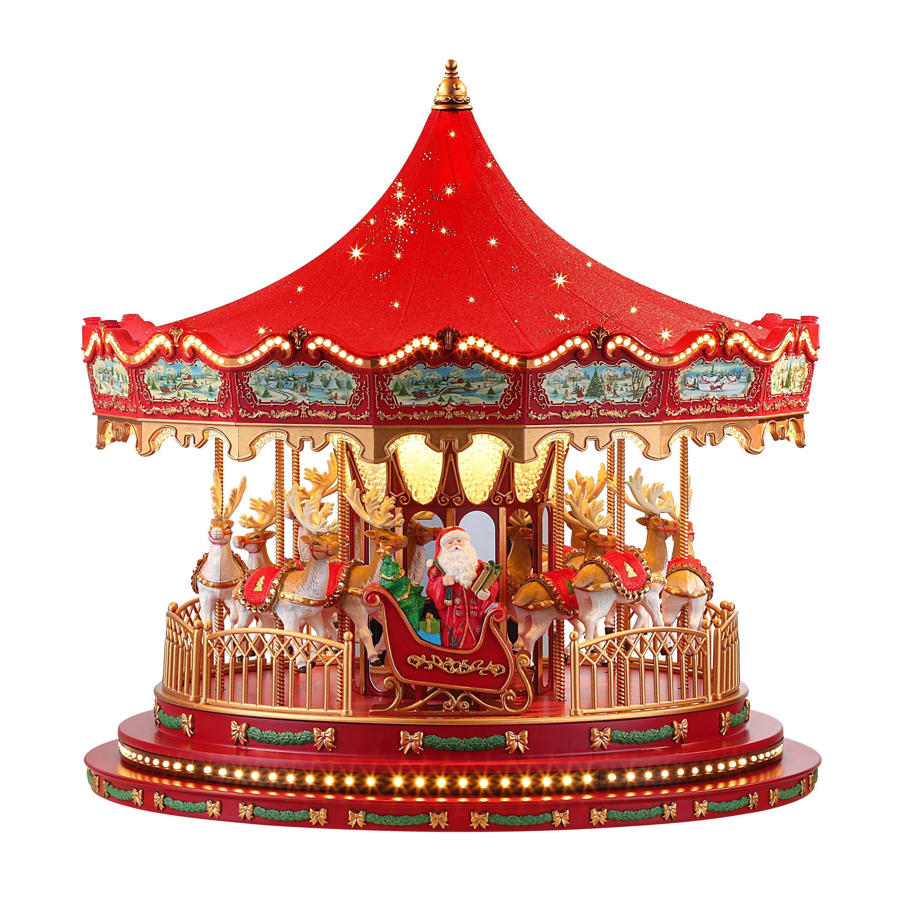 17 in. Animated Deluxe Snowflake Crystal Carousel - Red