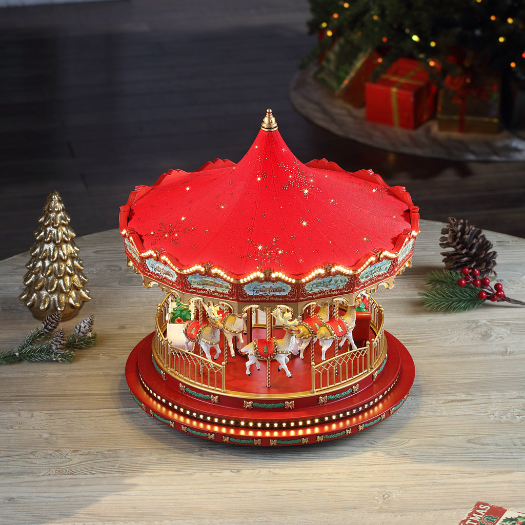 17 in. Animated Deluxe Snowflake Crystal Carousel - Red