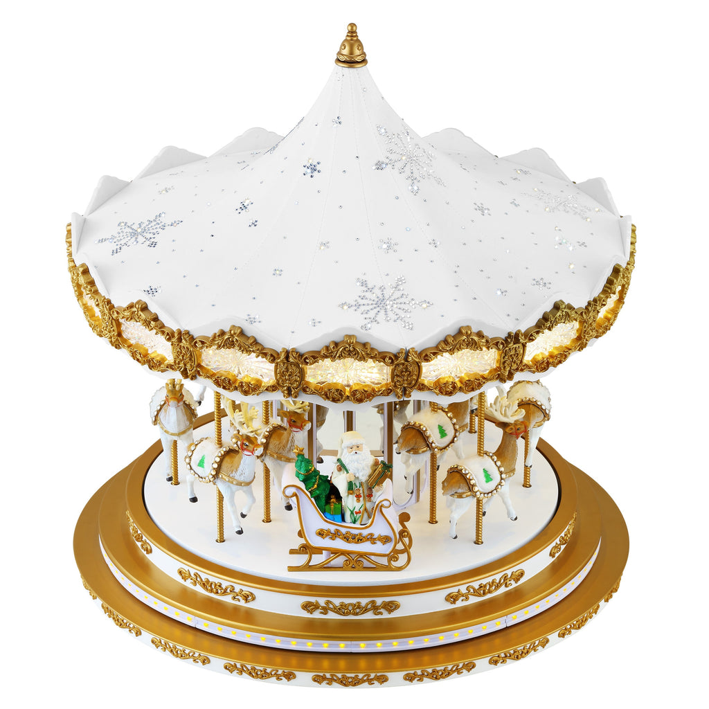 17 in. Animated Snowflake Crystal Carousel - White