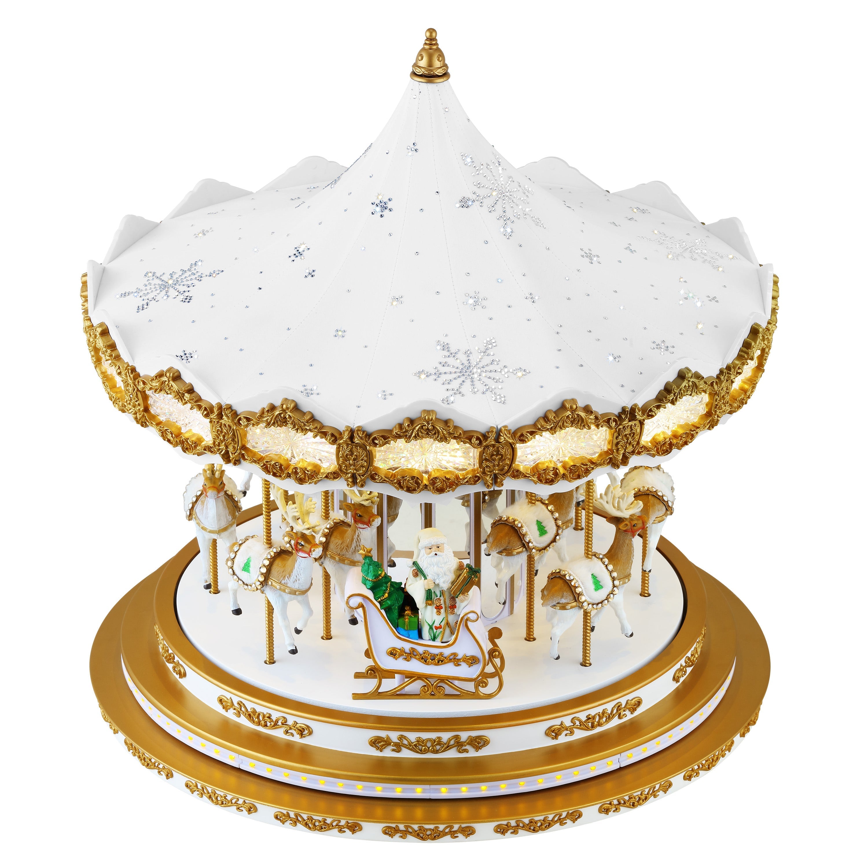 17 in. Animated Snowflake Crystal Carousel - White