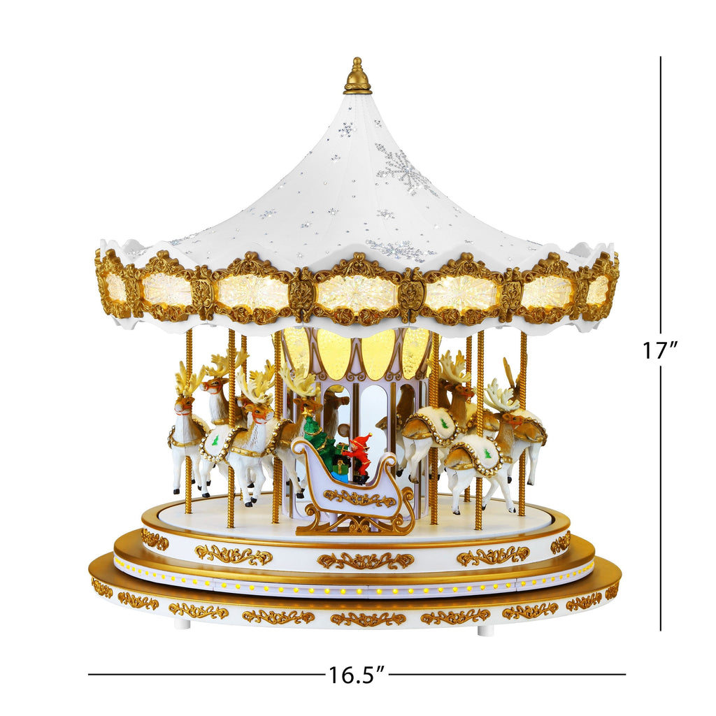 17 in. Animated Snowflake Crystal Carousel - White