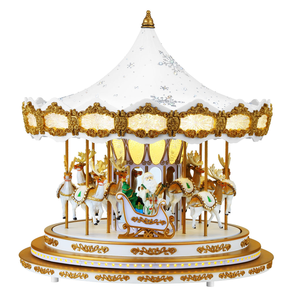 17 in. Animated Snowflake Crystal Carousel - White