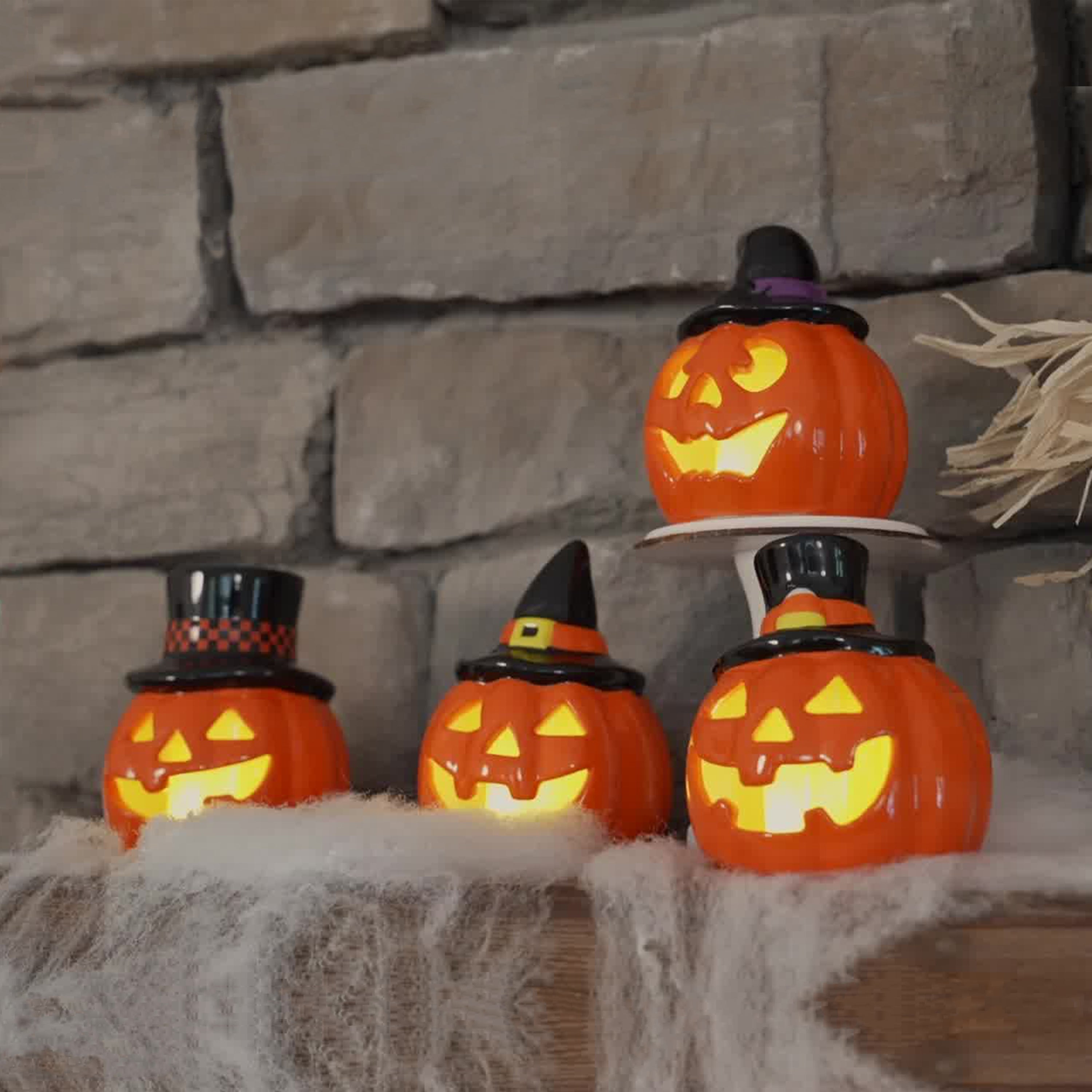 Set of 4 Mini Ceramic Jack-O-Lanterns