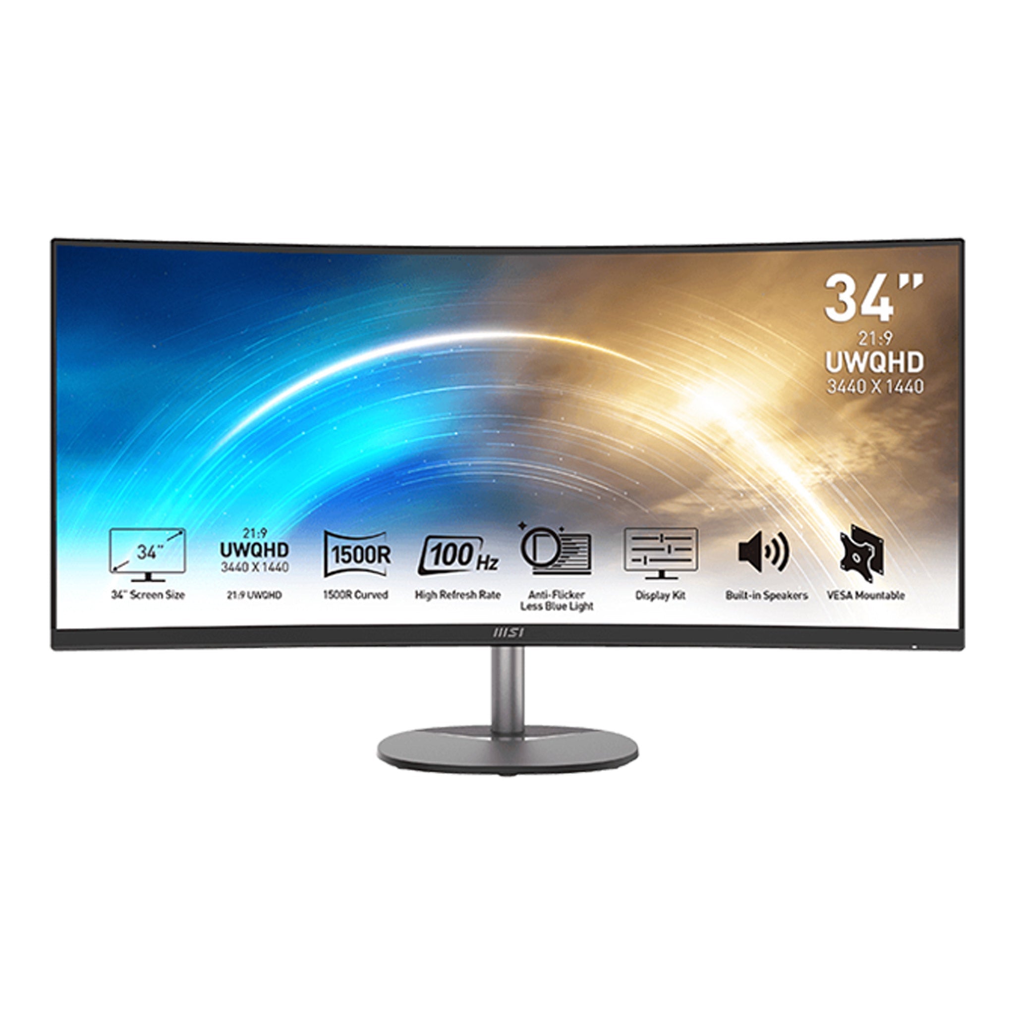 MSI Pro MP341CQ 34" UW-QHD Curved Screen LCD Monitor - 21:9 - 1440p - 100Hz