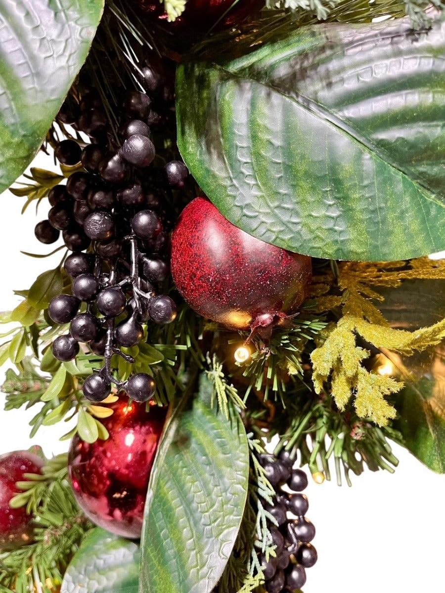 24" Christmas Decorated Wreath Napa with Battery Operated Lights