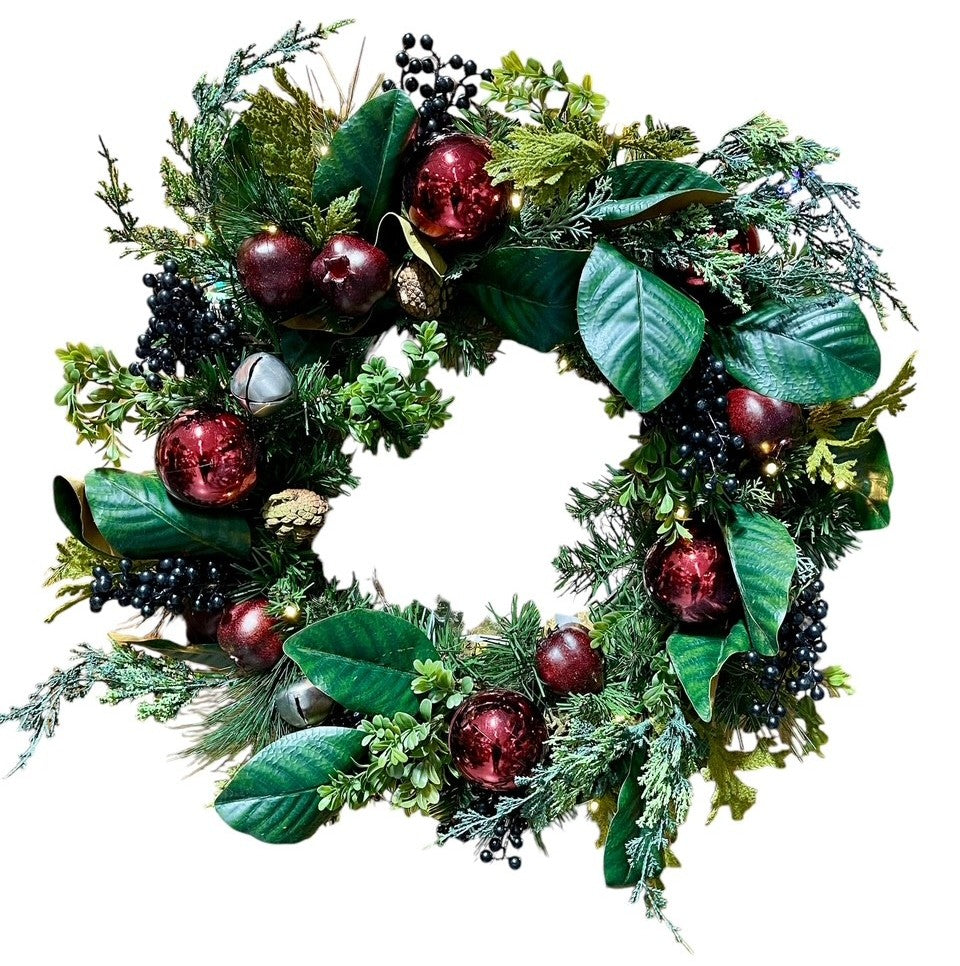24" Christmas Decorated Wreath Napa with Battery Operated Lights