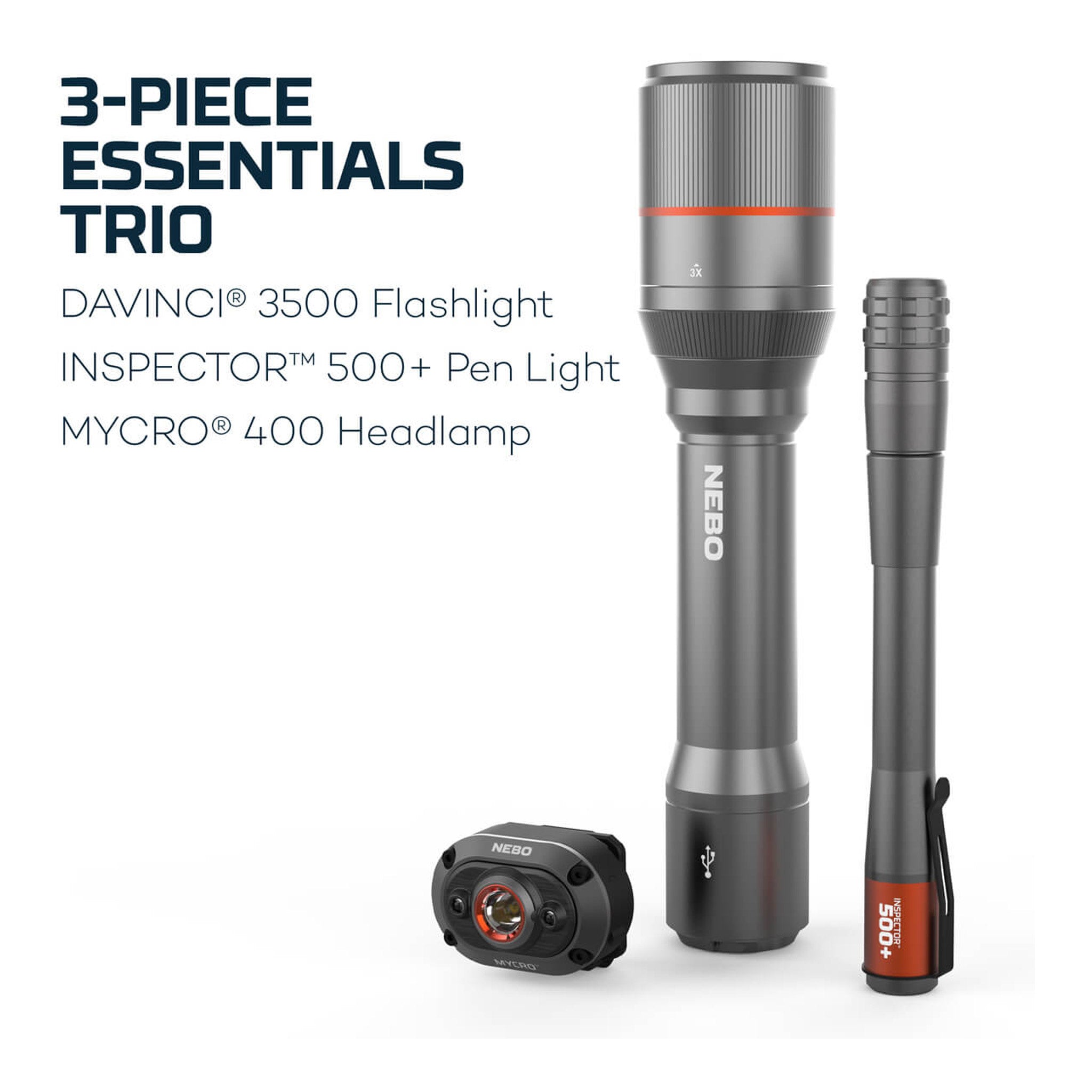 NEBO NEB-BND-0003 3-Piece Essentials Rechargeable Lighting Kit