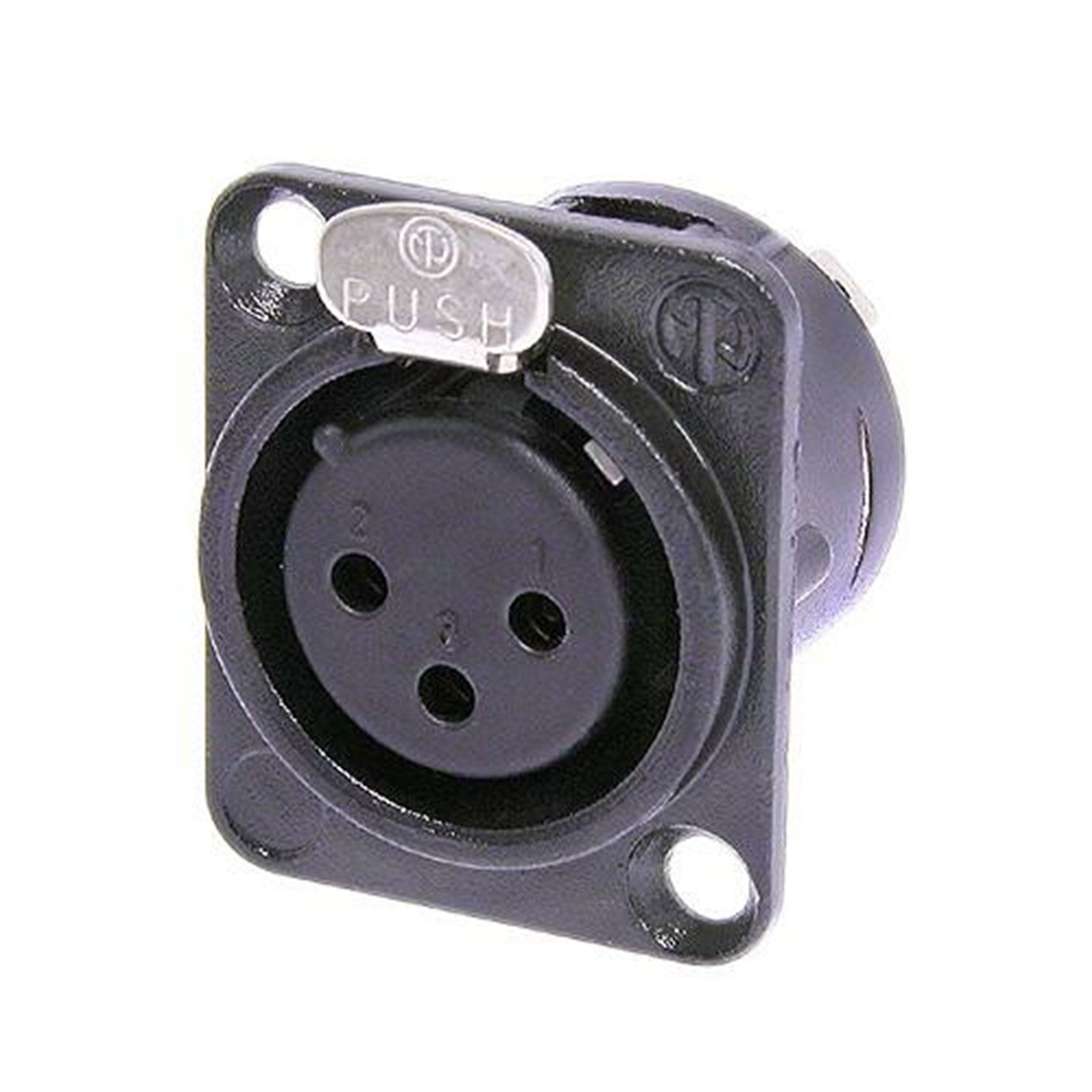Neutrik NC3FD-L-1-BAG 3-Pole D-Size Female XLR Panel Mount Connector with Black Metal Housing