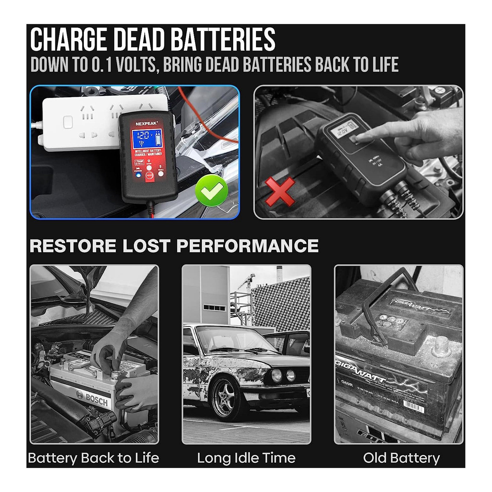NEXPEAK NC175 6V/12V 1.75A Smart Lead-Acid Battery Charger and Maintainer
