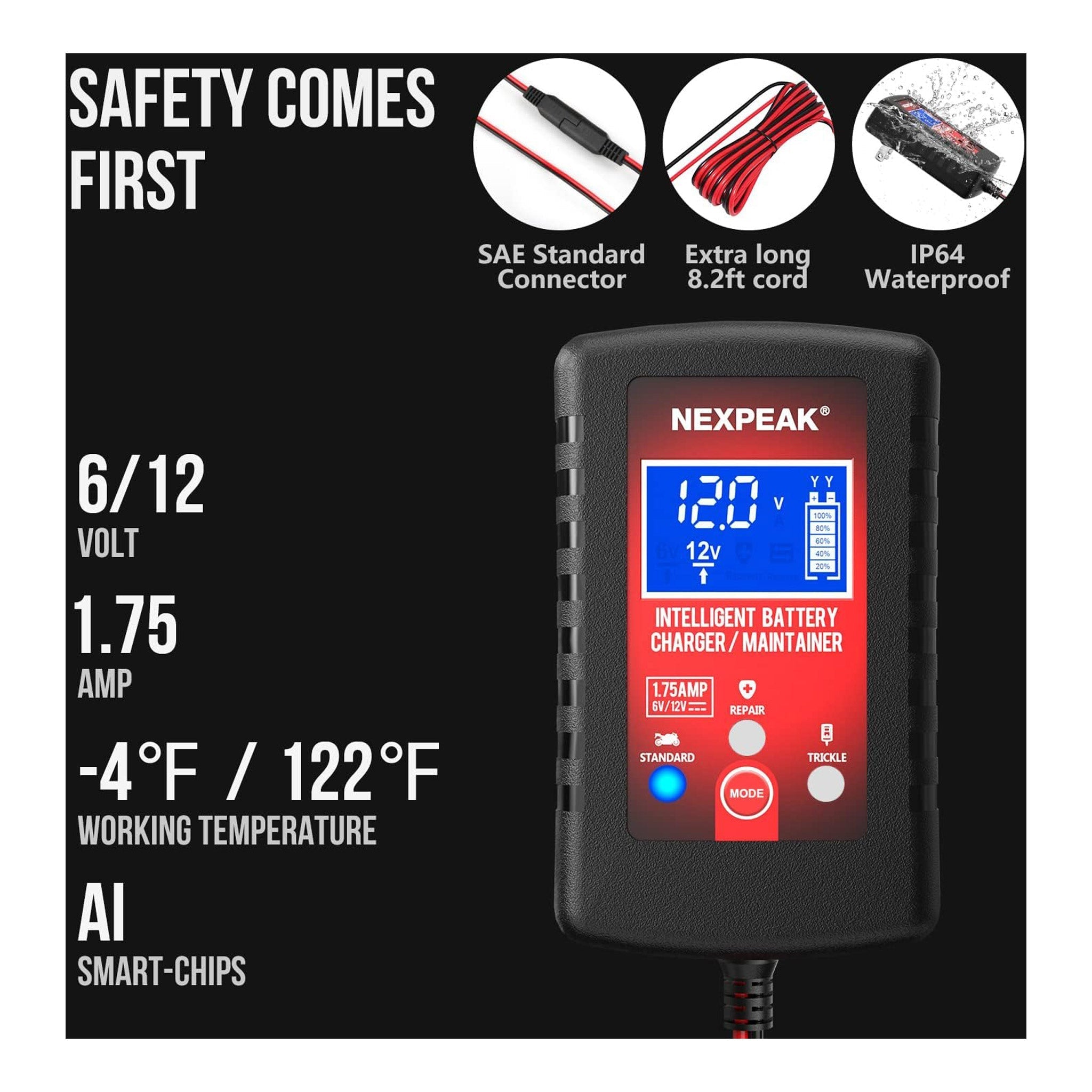 NEXPEAK NC175 6V/12V 1.75A Smart Lead-Acid Battery Charger and Maintainer