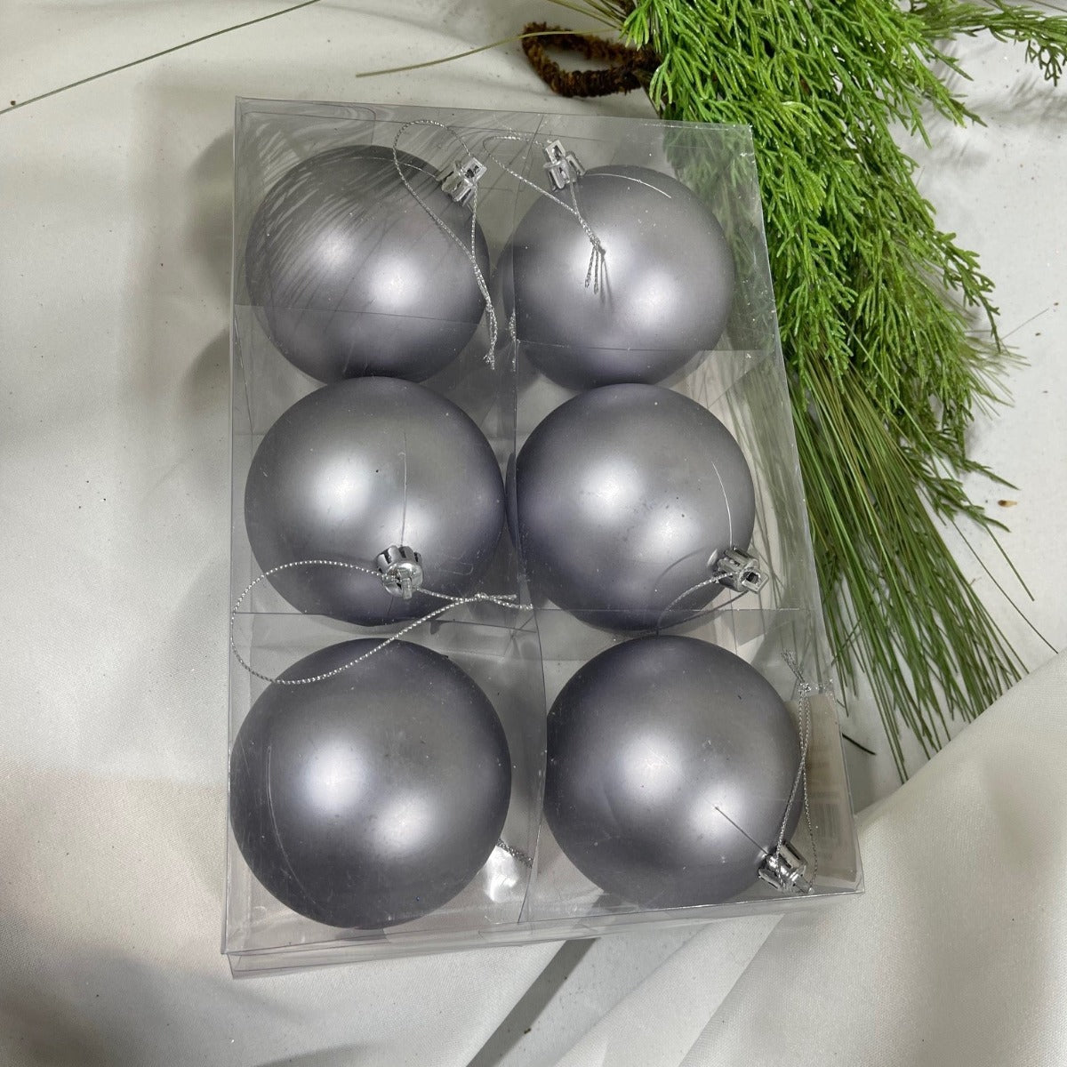Box of 6 Shatterproof Dark Silver - Matte Finish Ornaments
