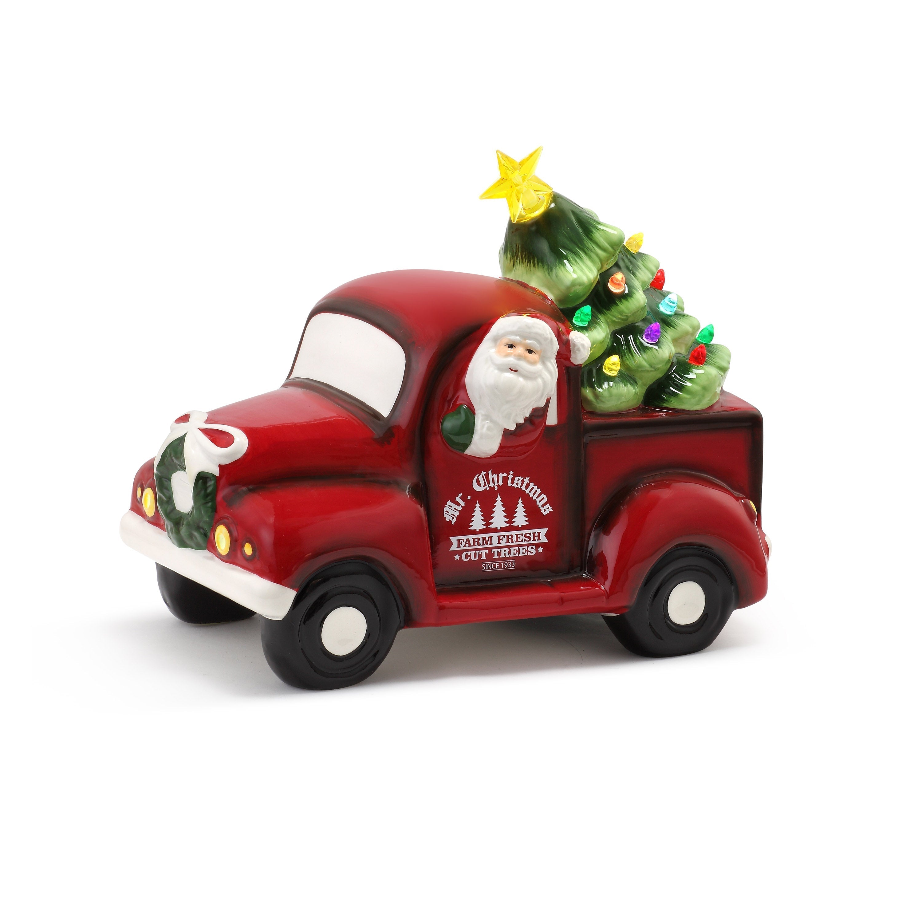Personalized 10 in. Nostalgic Ceramic Truck - White Santa