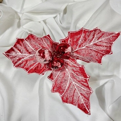 6 Red Frost Holly Berry Picks