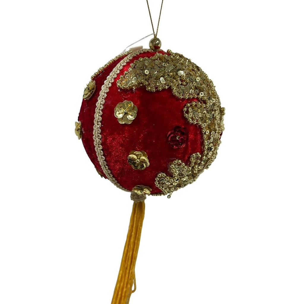 3 - Red w/Gold Sequin Ball Ornaments