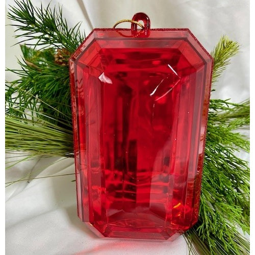 8" Acrylic Emerald Cut Jewel Ornament - Red
