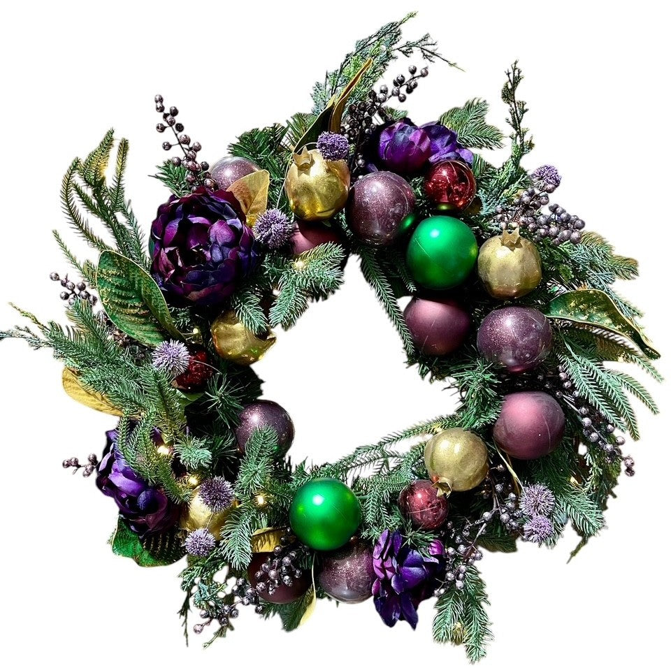 24" Christmas Decorated Wreath Regal with Battery Operated Lights