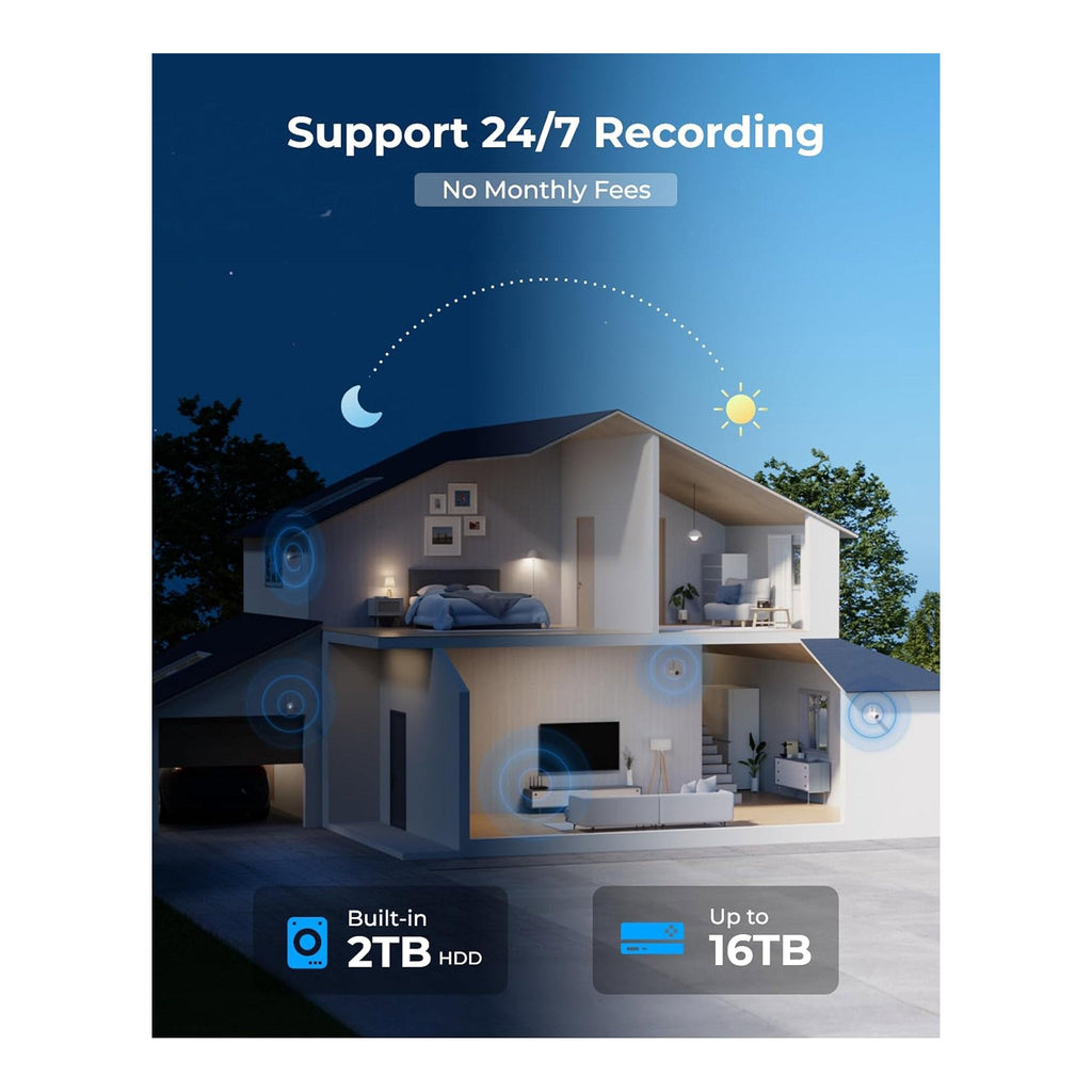 Reolink RLK12-800WB4 4K 12-Channel Dual-Band Wi-Fi 6 2TB NVR Kit with 4K 8MP Wi-Fi 6 Bullet Cameras (4x)