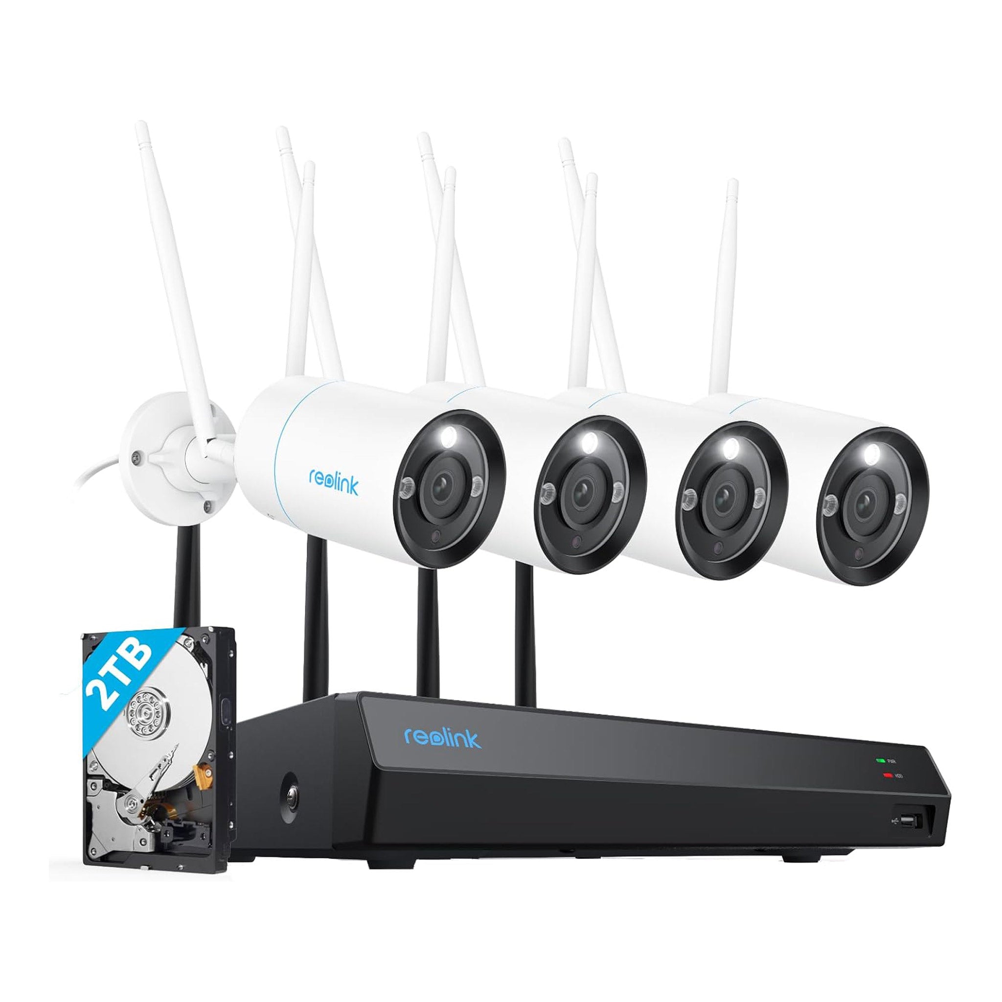 Reolink RLK12-800WB4 4K 12-Channel Dual-Band Wi-Fi 6 2TB NVR Kit with 4K 8MP Wi-Fi 6 Bullet Cameras (4x)