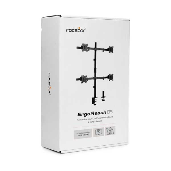 Rocstor ErgoReach EP5 Premium Quad Screen Monitor Pole Mount (Y10N007-B1)