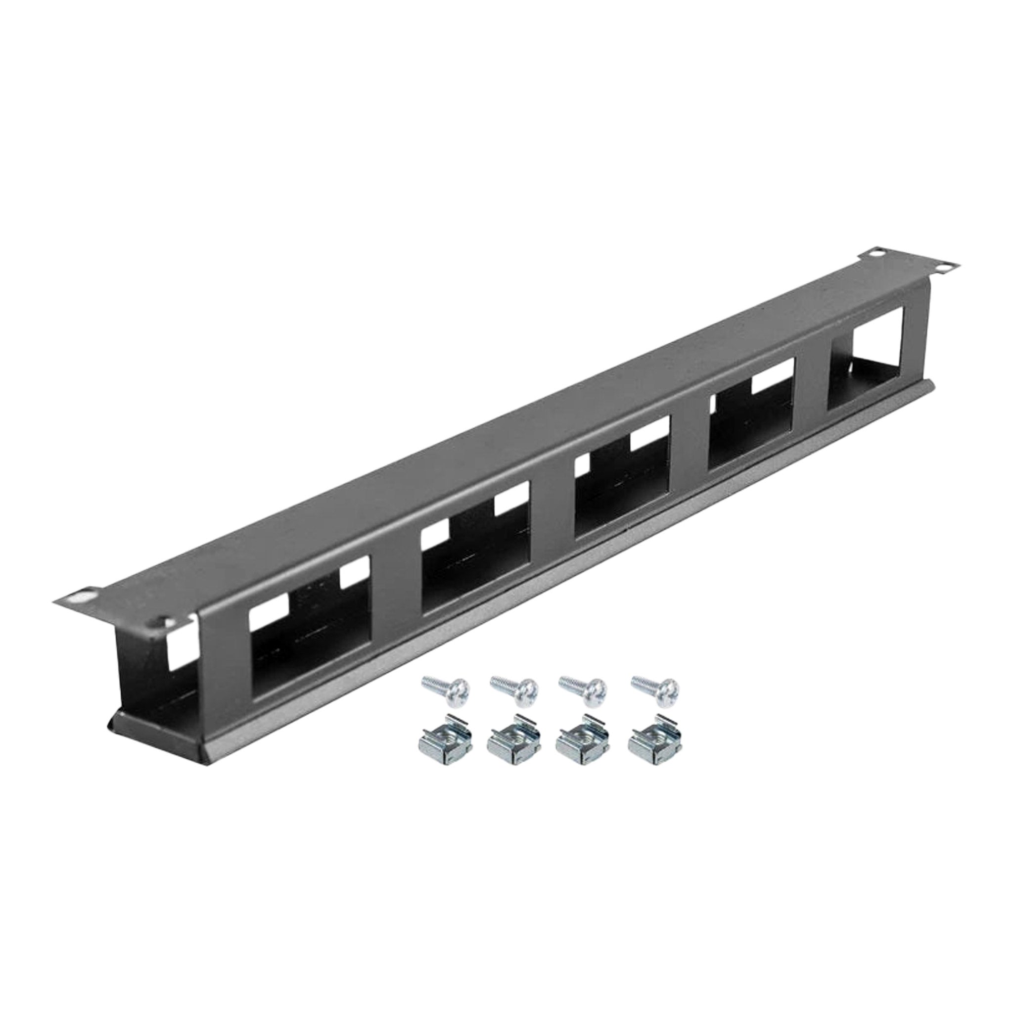 SERRACK STV-HORG10 19" 1U Metal Horizontal Finger Duct Rack Cable Management Panel with Cover - Black