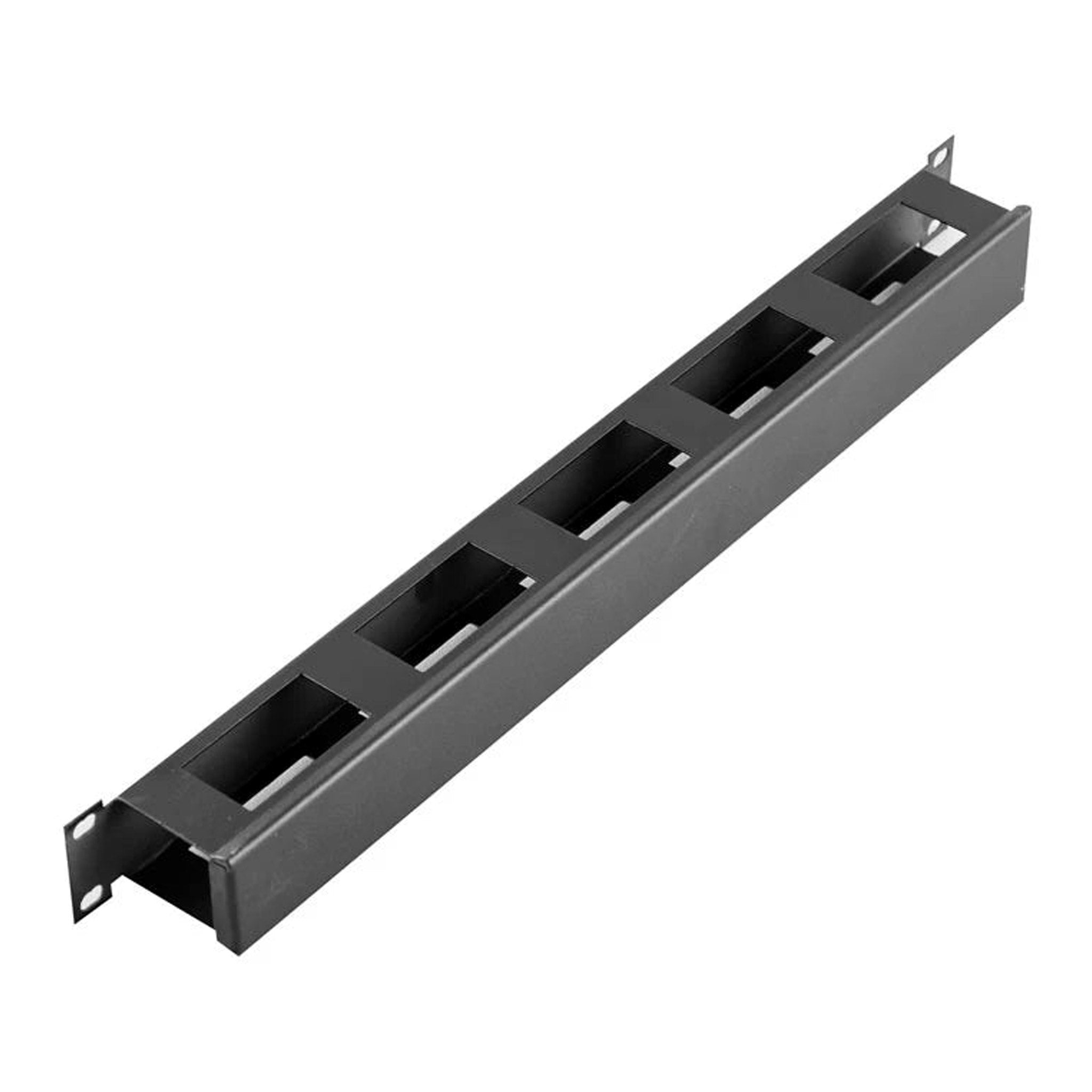 SERRACK STV-HORG10 19" 1U Metal Horizontal Finger Duct Rack Cable Management Panel with Cover - Black