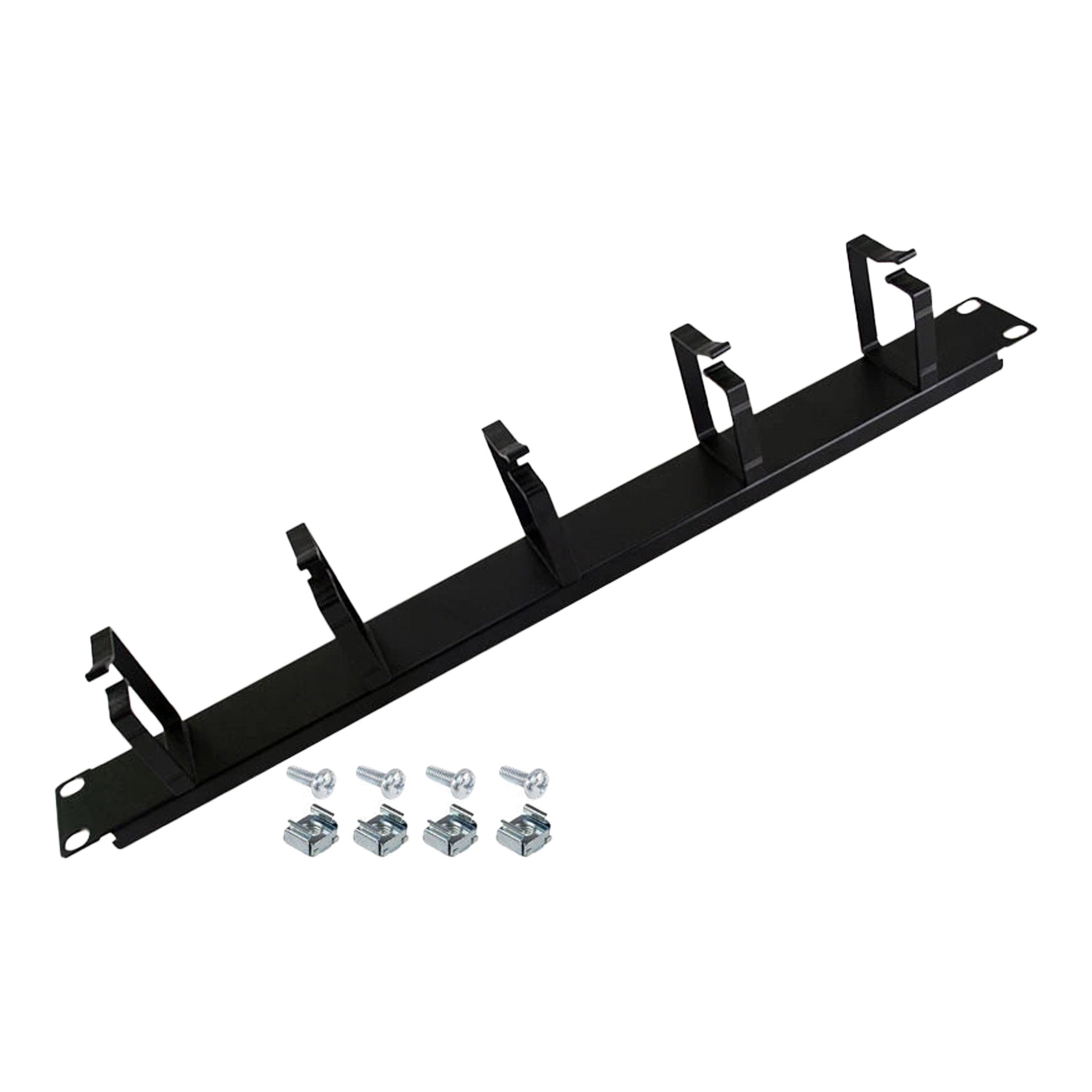 SERRACK STV-HORG10K 1U 19" Metal Horizontal Cable Management Panel with 5 D-Rings - Black