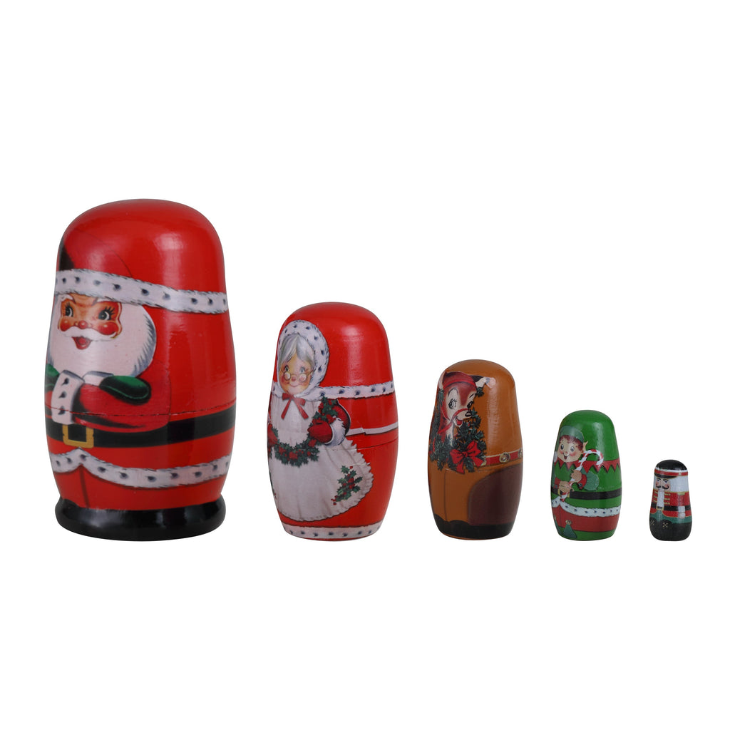 Set of 5 Nesting Wood Figures - Santa and North Pole Pals