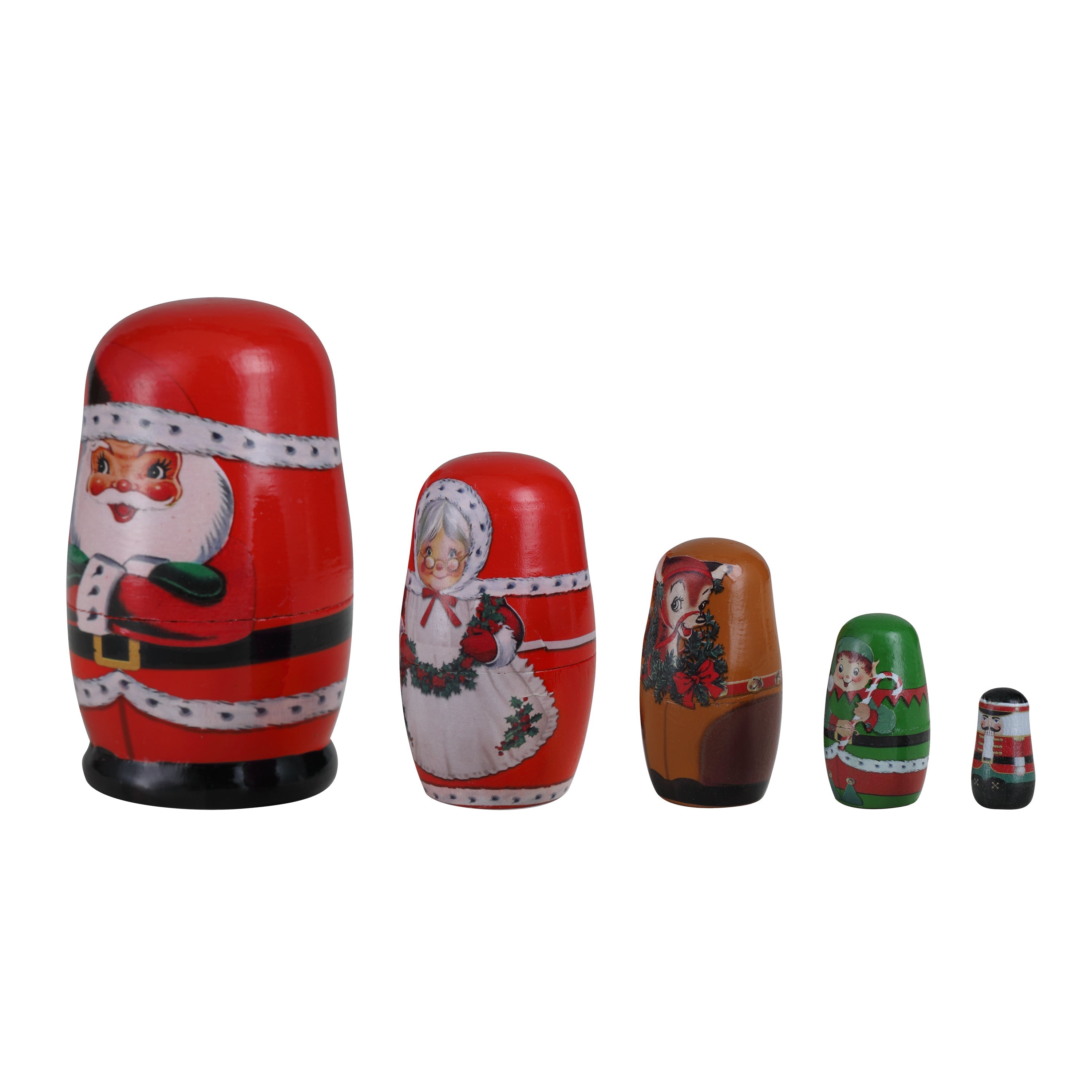Set of 5 Nesting Wood Figures - Santa and North Pole Pals