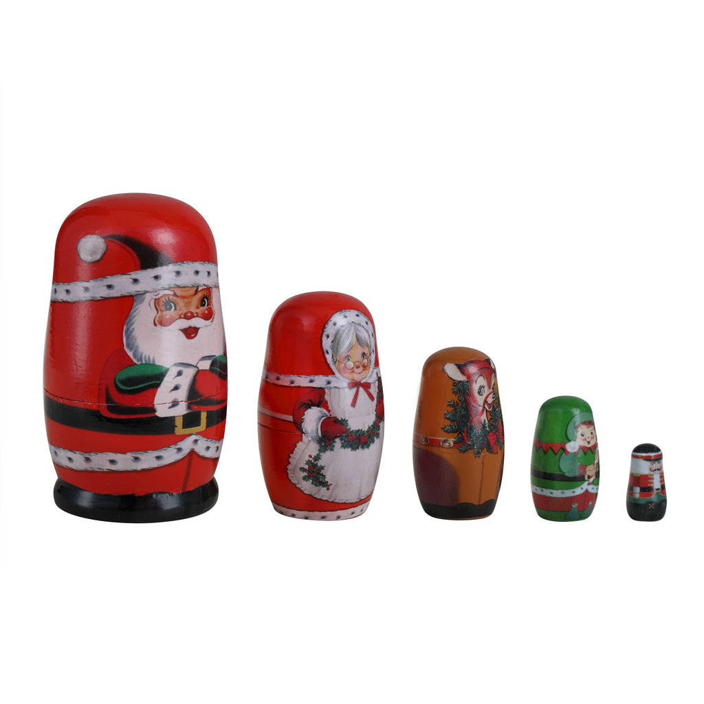 Set of 5 Nesting Wood Figures - Santa and North Pole Pals