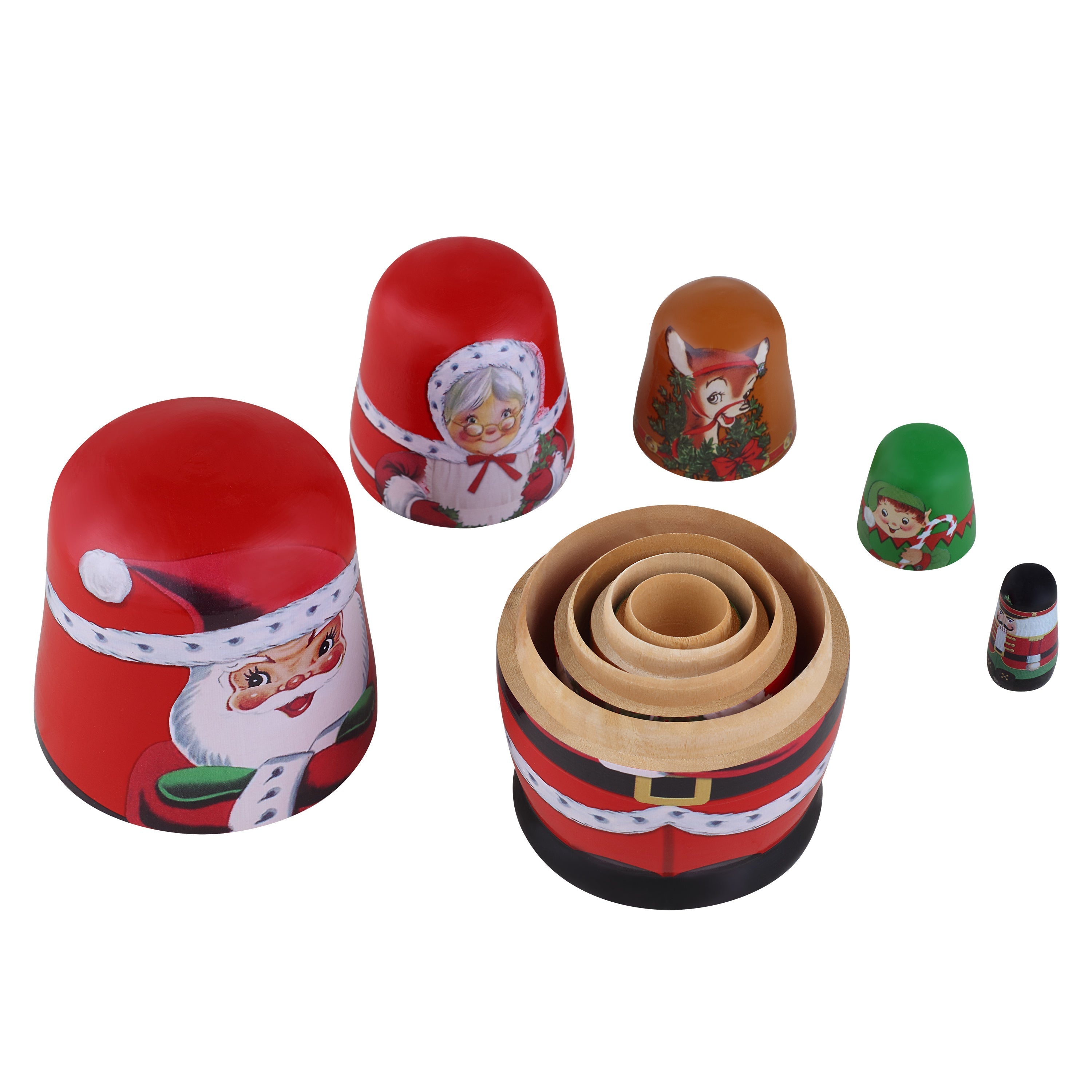 Set of 5 Nesting Wood Figures - Santa and North Pole Pals