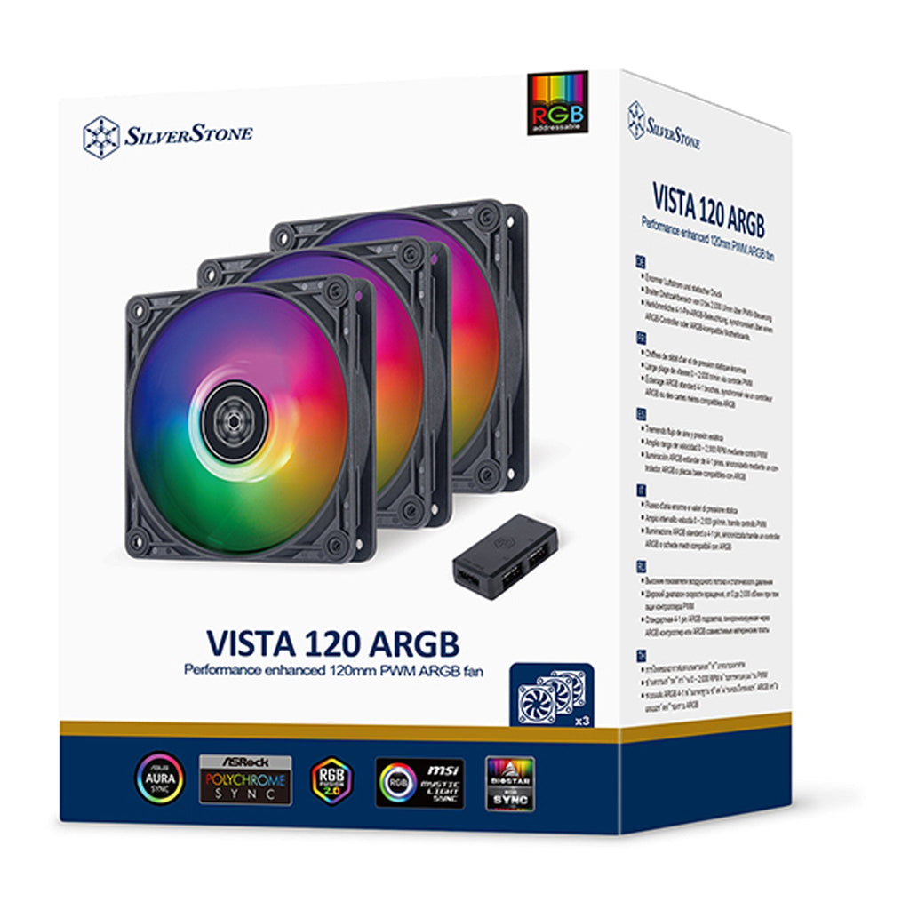 SilverStone VS120B-ARGB-3PK Performance Enhanced VISTA 120mm PWM ARGB Fan - 3-Pack