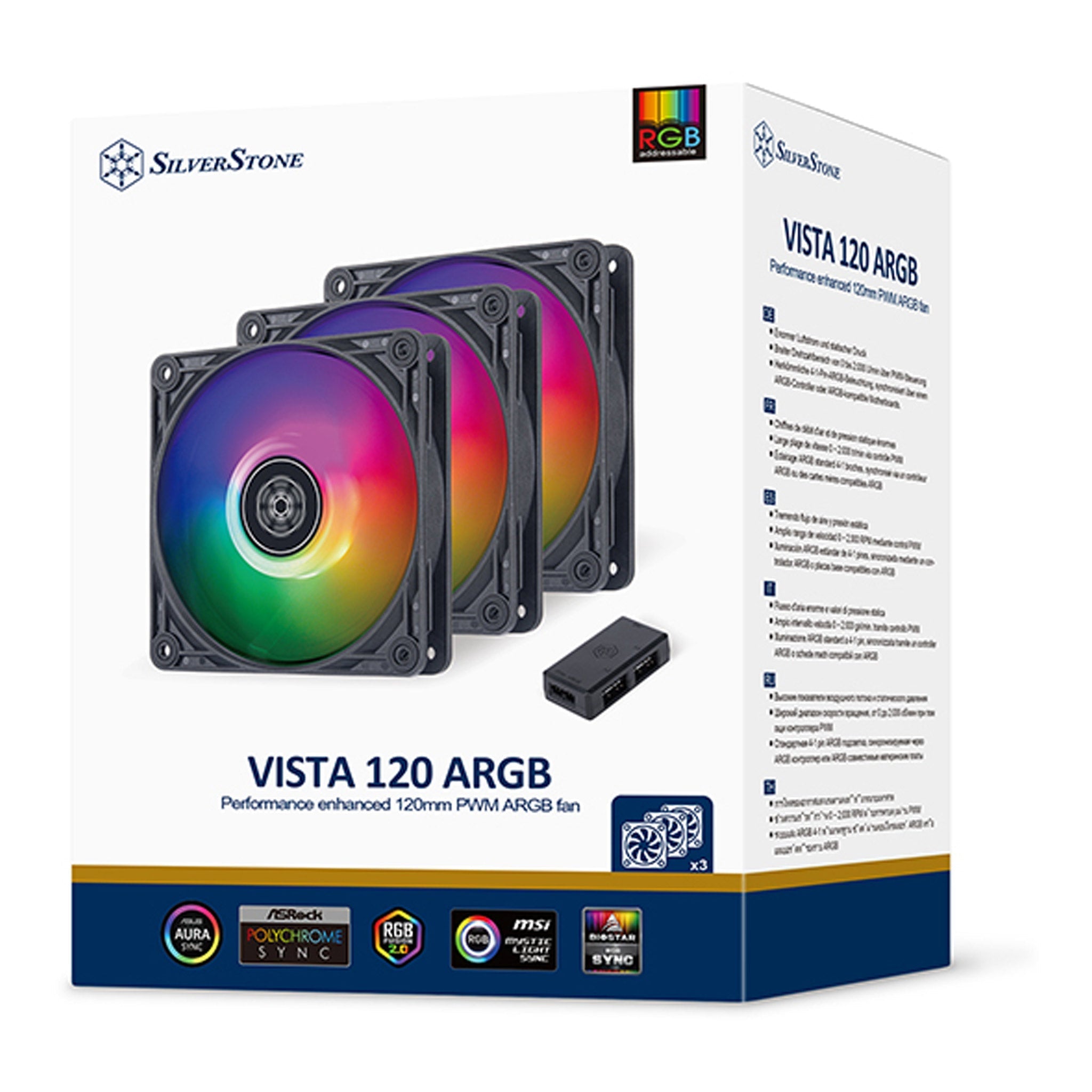 SilverStone VS120B-ARGB-3PK Performance Enhanced VISTA 120mm PWM ARGB Fan - 3-Pack