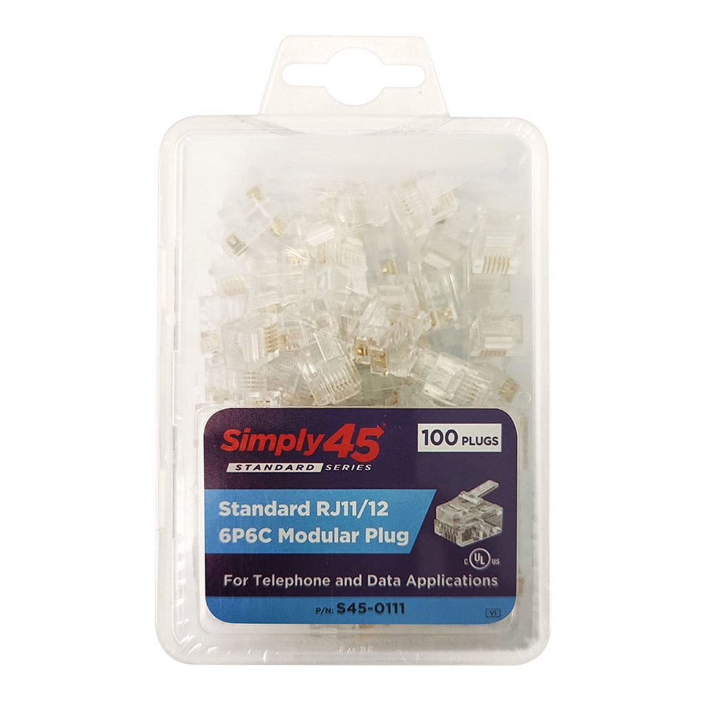 Simply45 S45-0111 Standard RJ11/RJ12 Clear Modular Plugs - 100-Pack