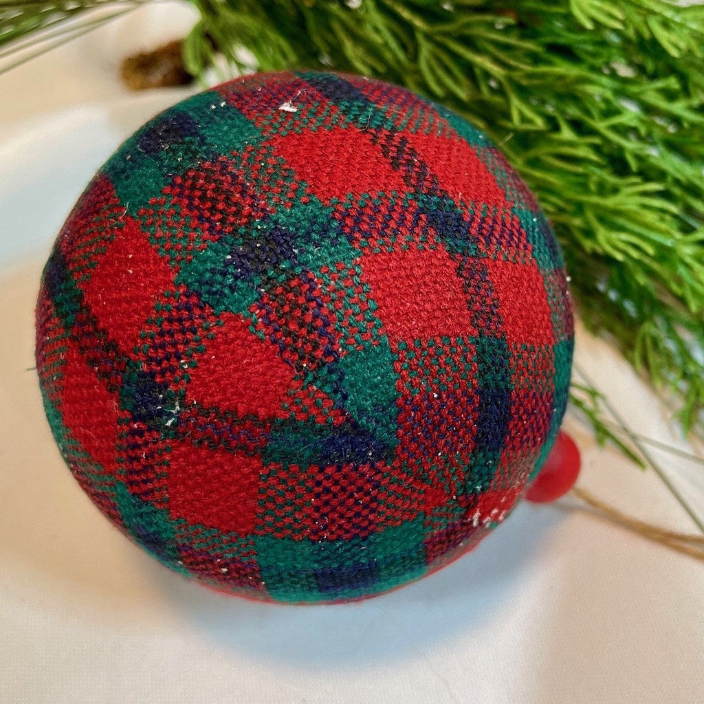 6 Plaid Ball with Red Wood Bead