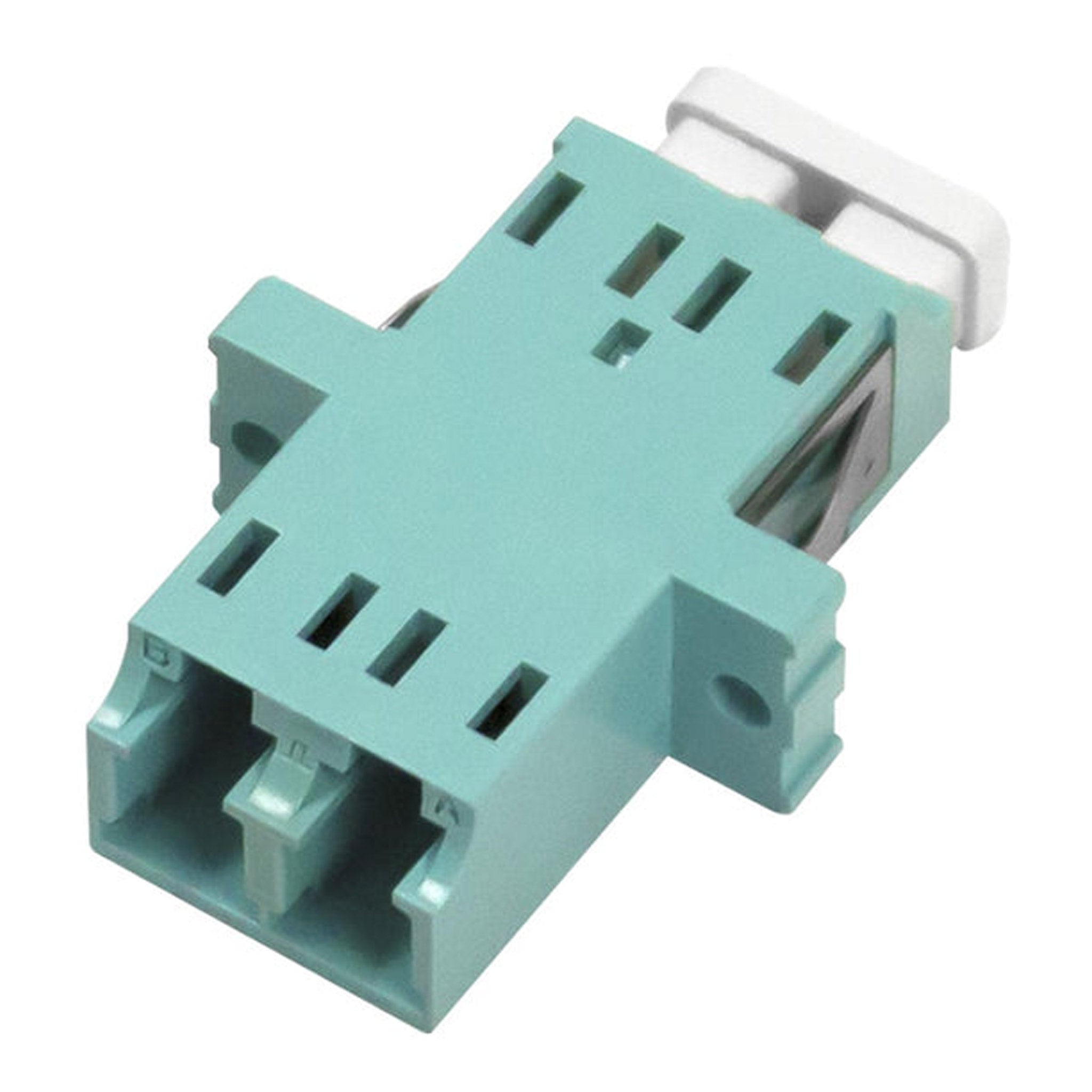 TechLogix TCS-LCDZRF-AQ Duplex LC to Duplex LC Multimode OM3/4 Fiber Optic Coupler - Aqua Flange/Panel-Mount