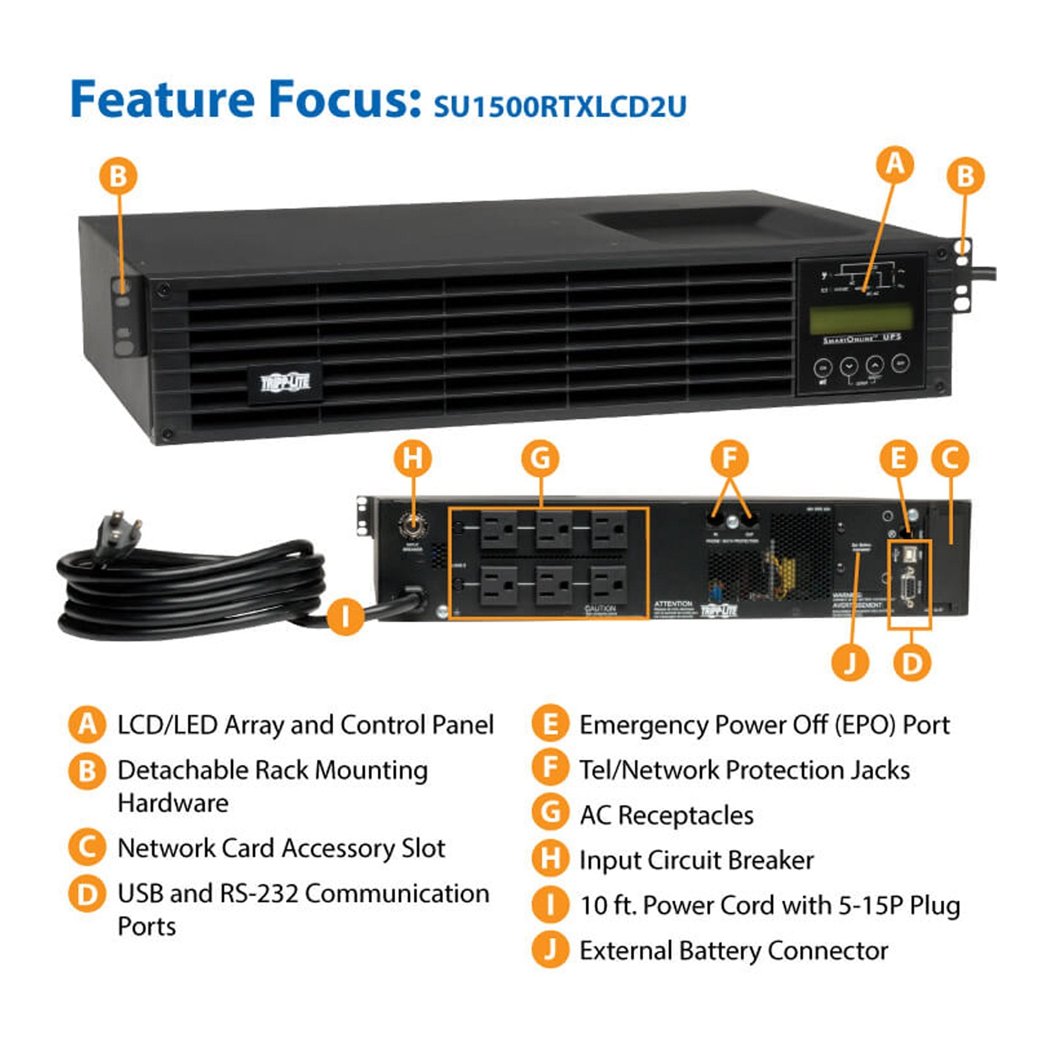 Tripp Lite SU1500RTXLCD2U 6-Outlet 1500VA 1350W 2U Rackmount SmartOnline UPS